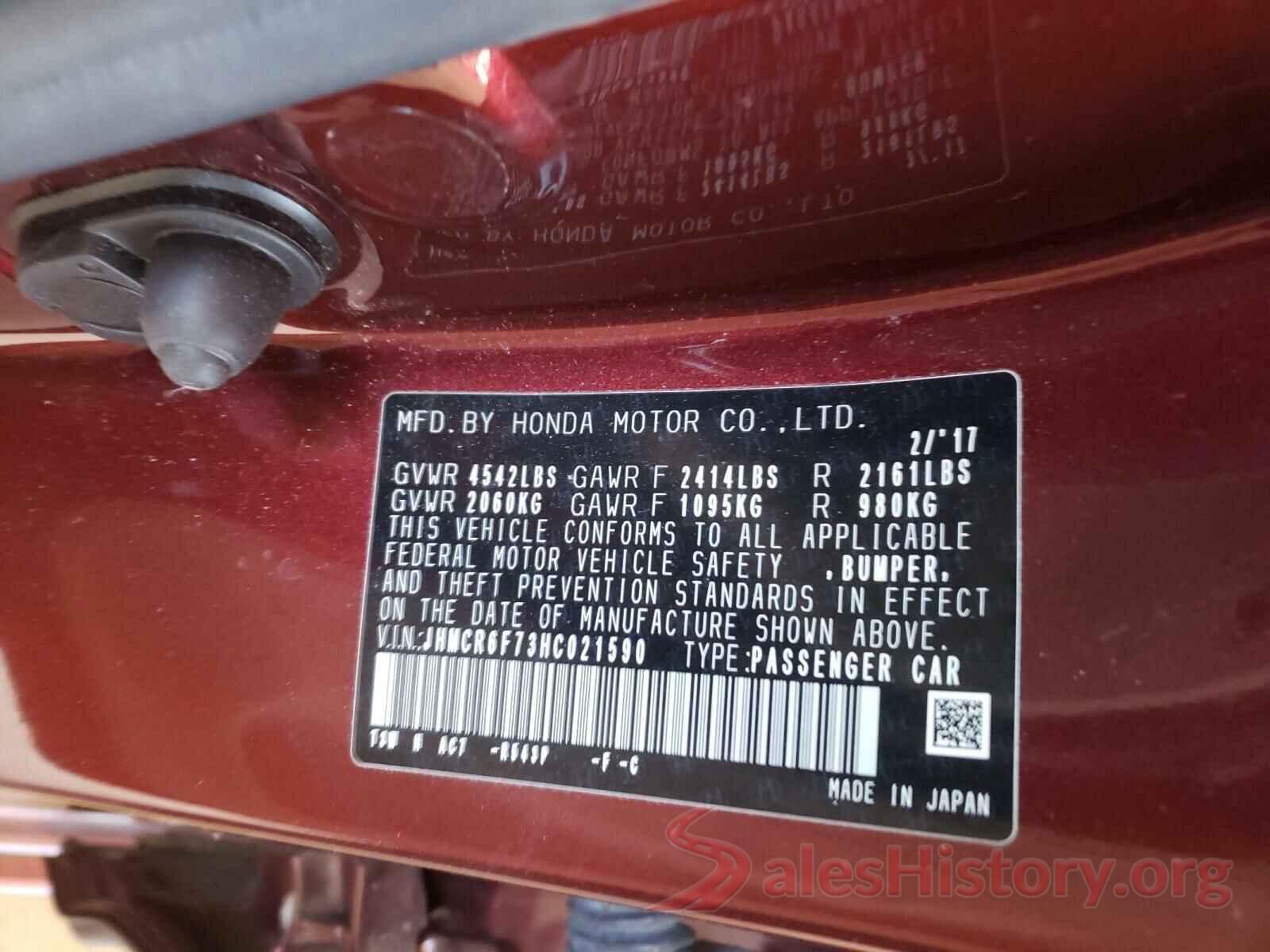 JHMCR6F73HC021590 2017 HONDA ACCORD