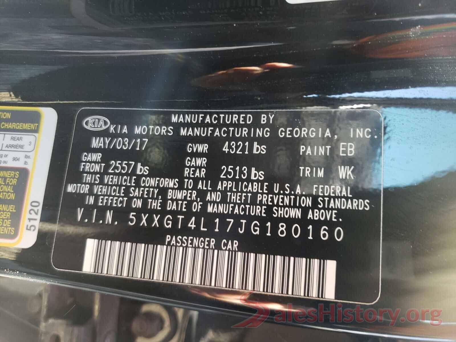 5XXGT4L17JG180160 2018 KIA OPTIMA