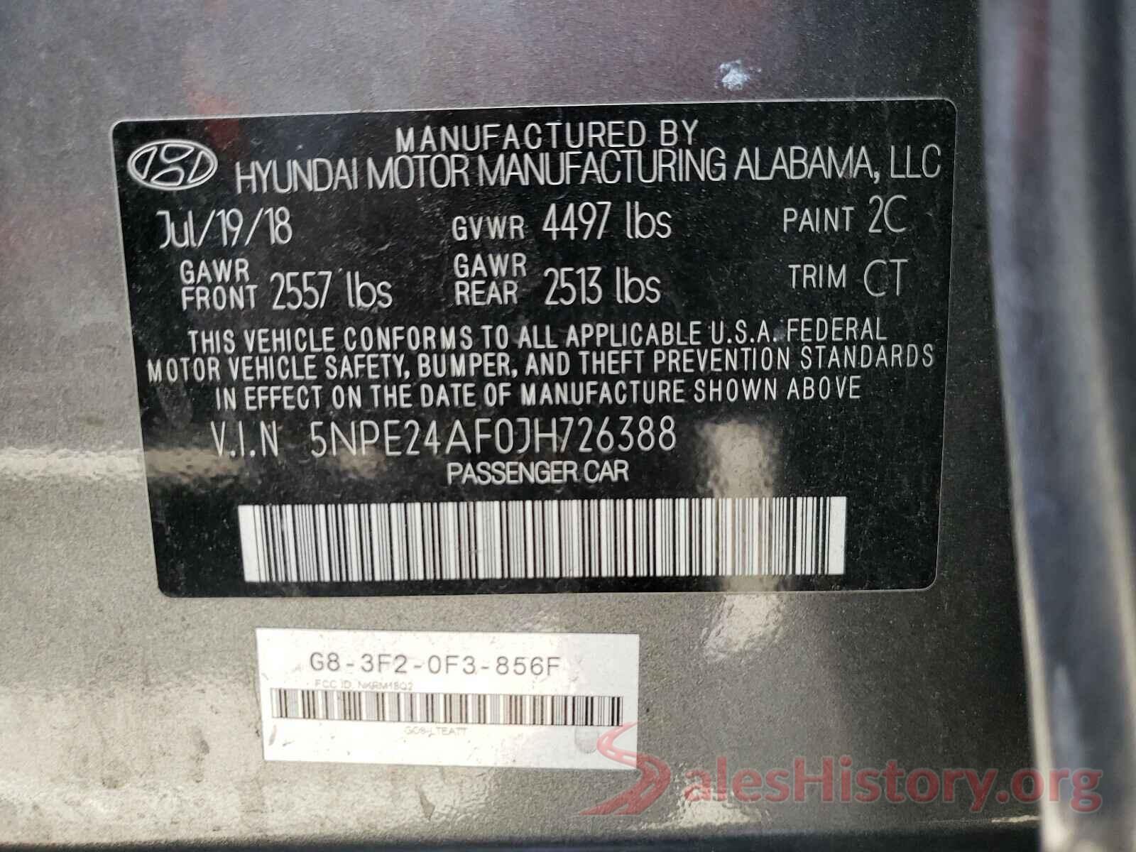 5NPE24AF0JH726388 2018 HYUNDAI SONATA