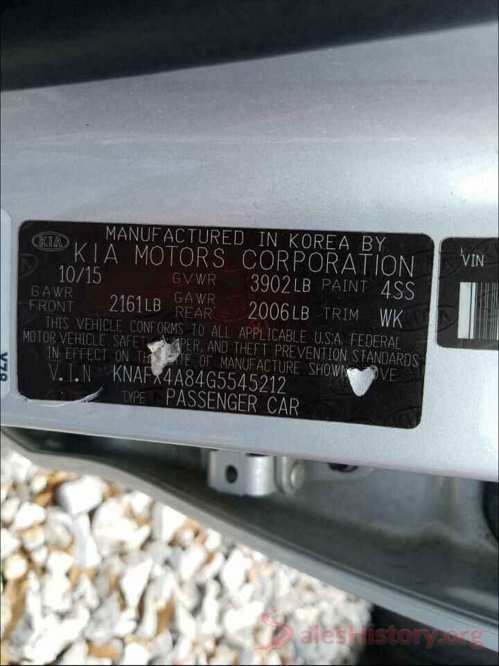 KNAFX4A84G5545212 2016 KIA FORTE