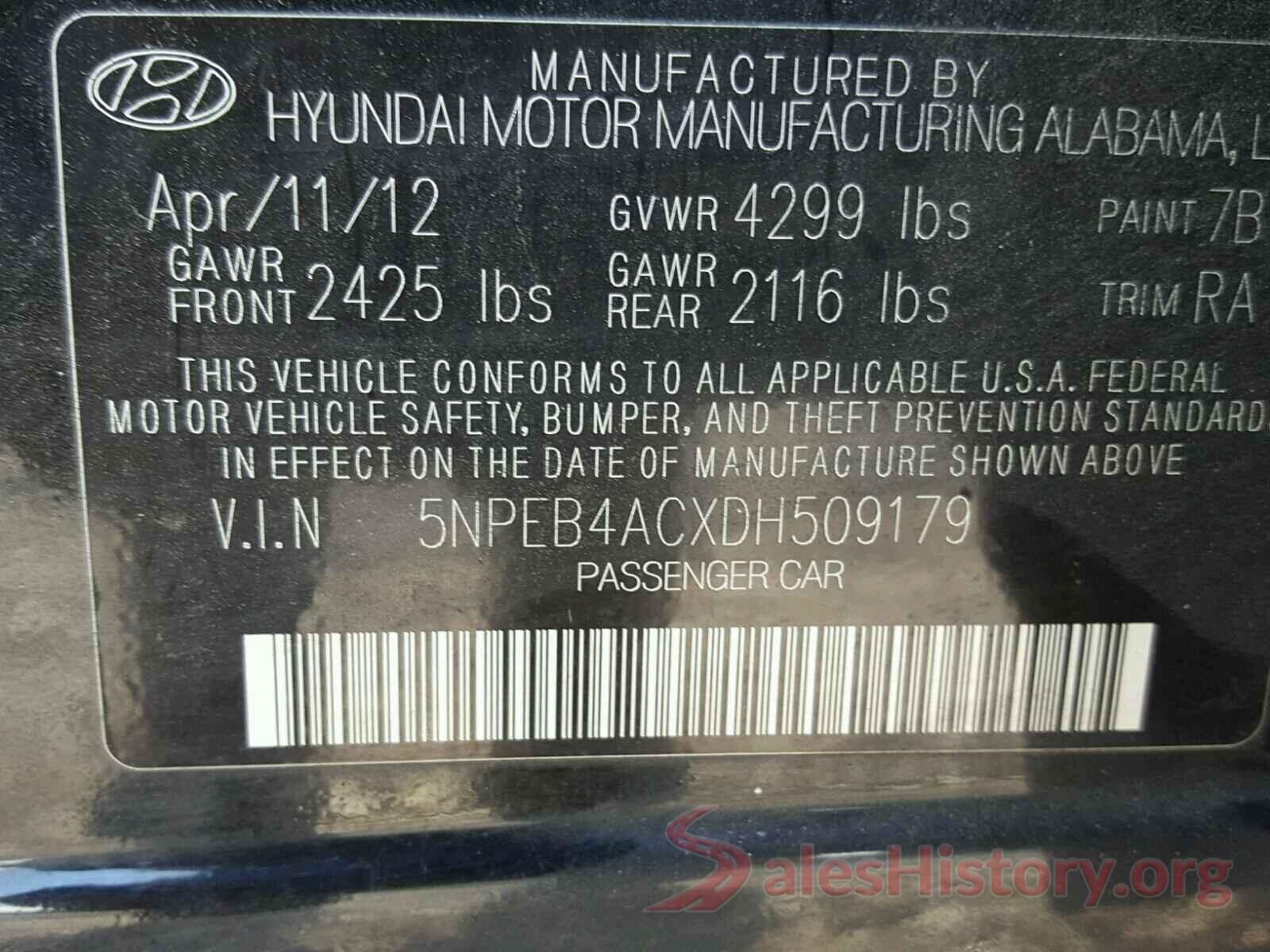 5NPEB4ACXDH509179 2013 HYUNDAI SONATA