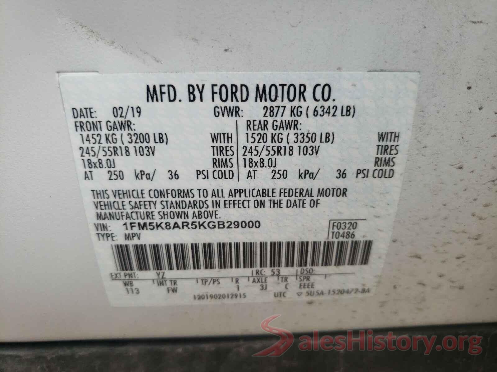 1FM5K8AR5KGB29000 2019 FORD EXPLORER