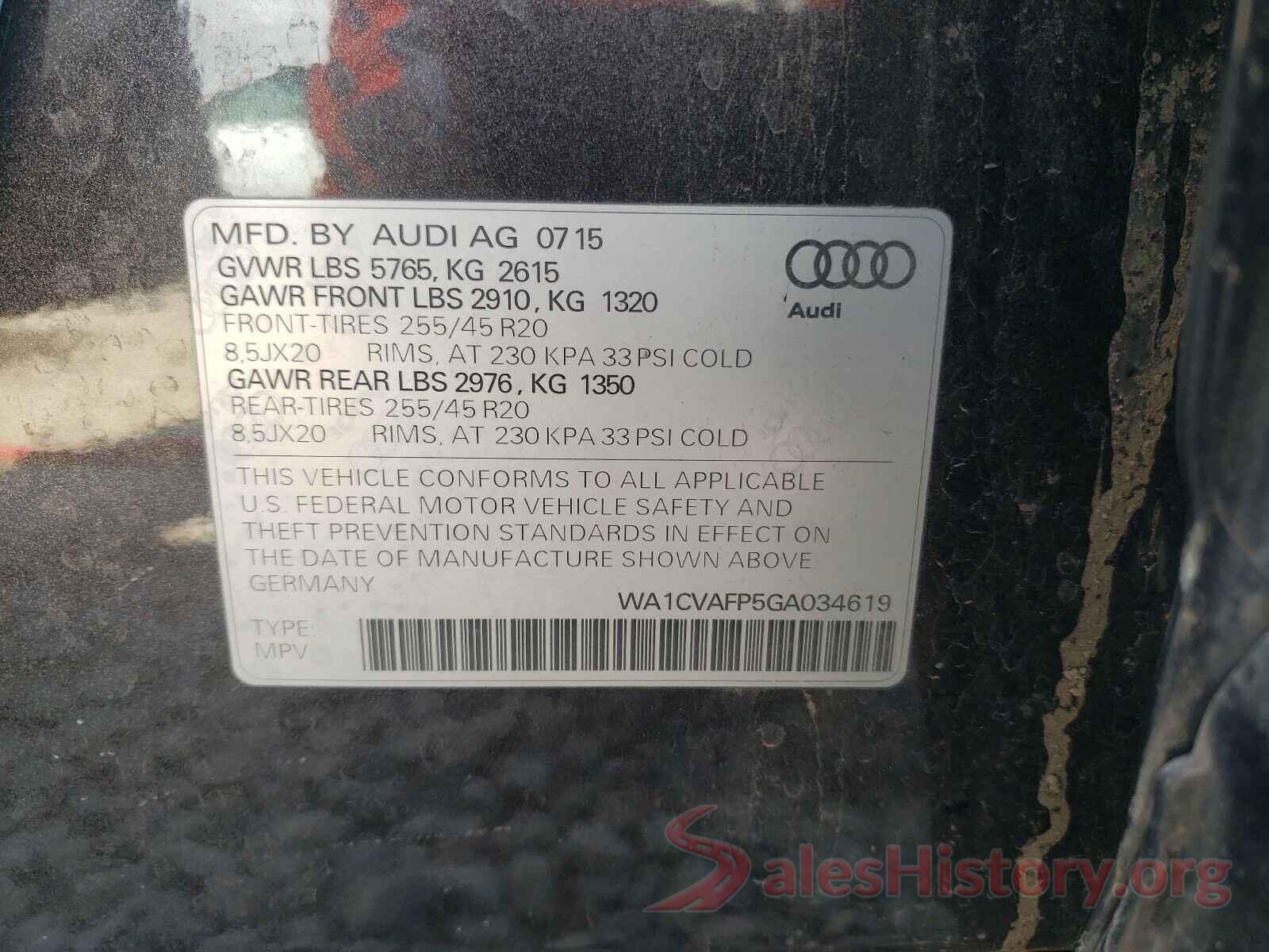 WA1CVAFP5GA034619 2016 AUDI Q5