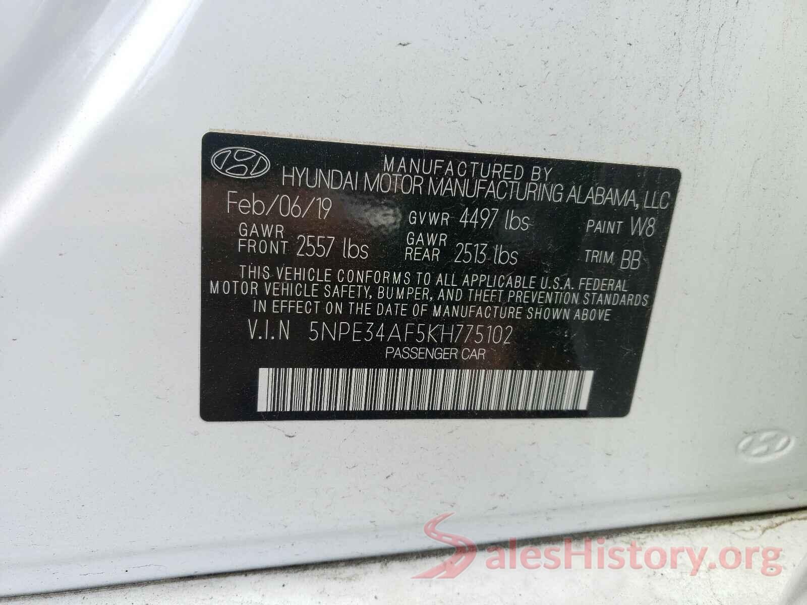 5NPE34AF5KH775102 2019 HYUNDAI SONATA