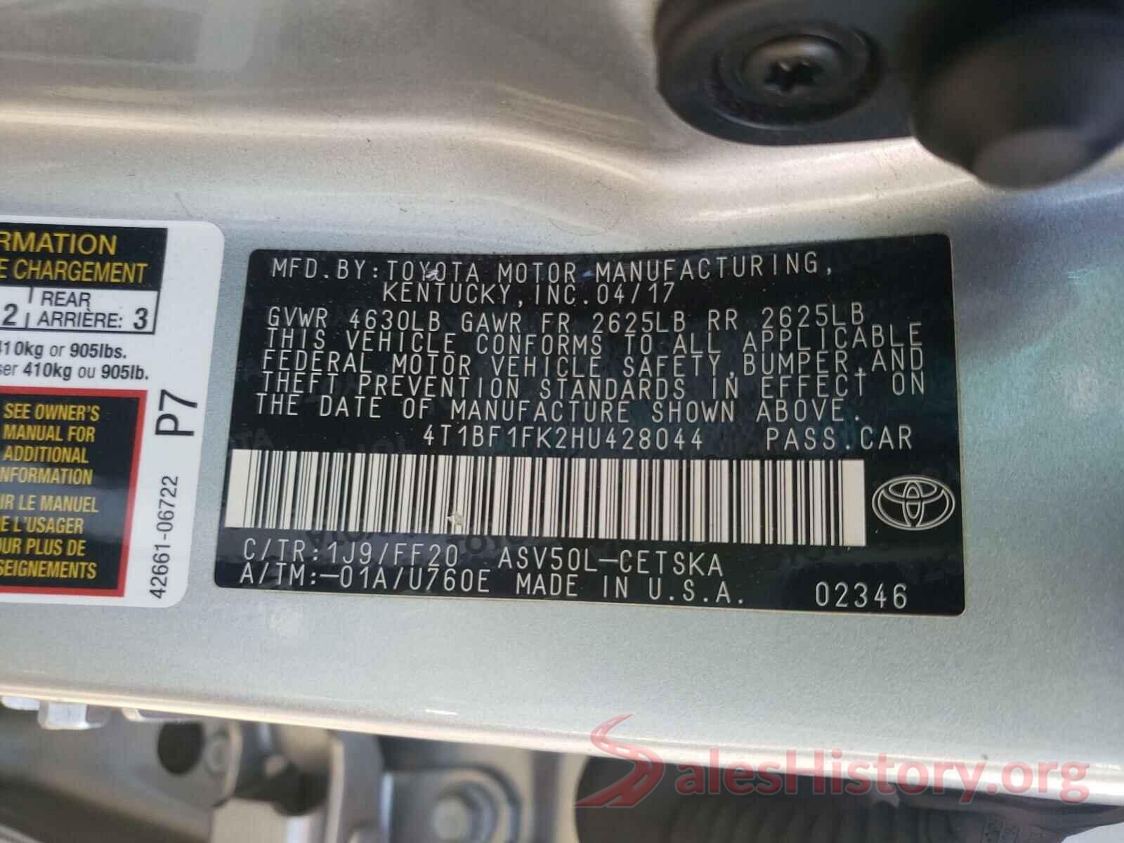 4T1BF1FK2HU428044 2017 TOYOTA CAMRY