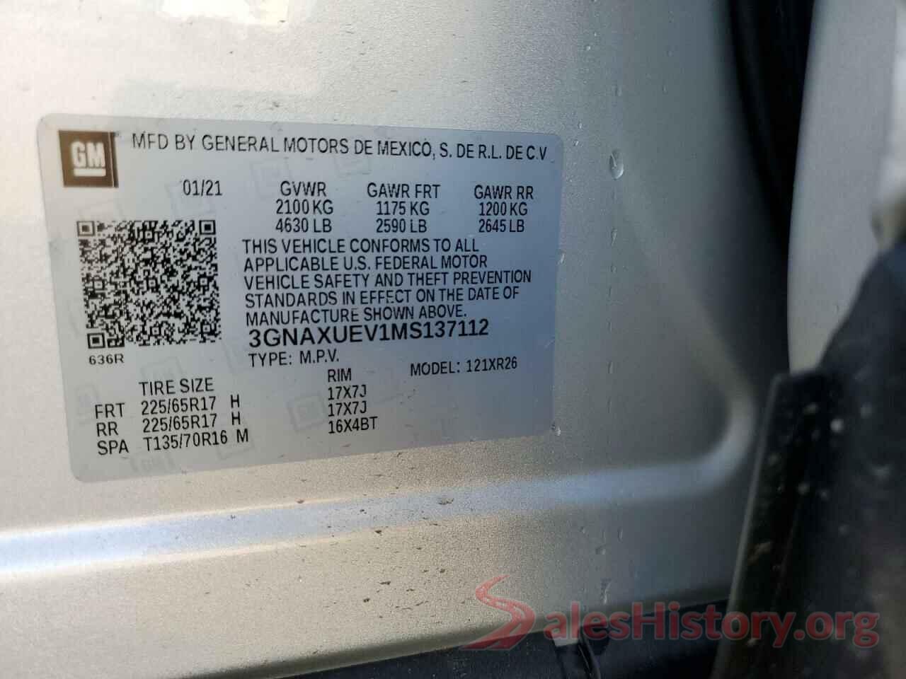 3GNAXUEV1MS137112 2021 CHEVROLET EQUINOX