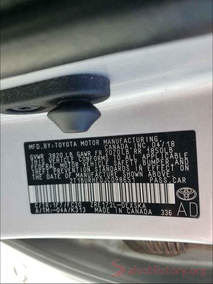 2T1BURHE0JC098651 2018 TOYOTA COROLLA