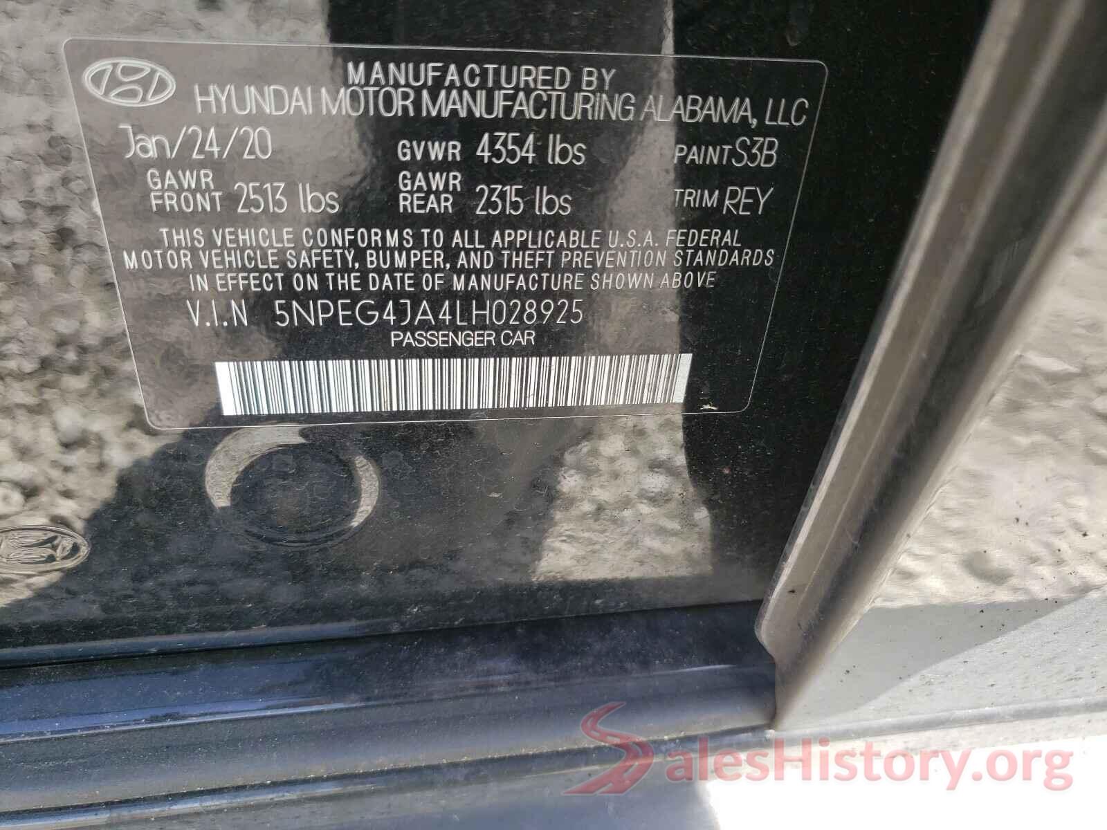 5NPEG4JA4LH028925 2020 HYUNDAI SONATA