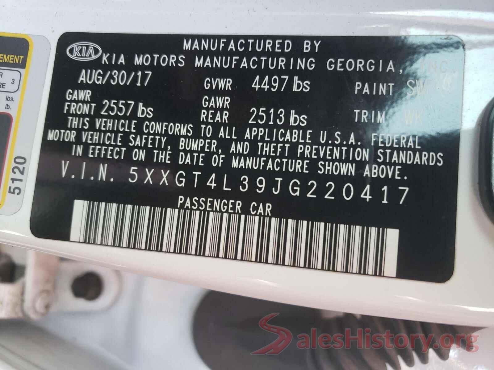 5XXGT4L39JG220417 2018 KIA OPTIMA