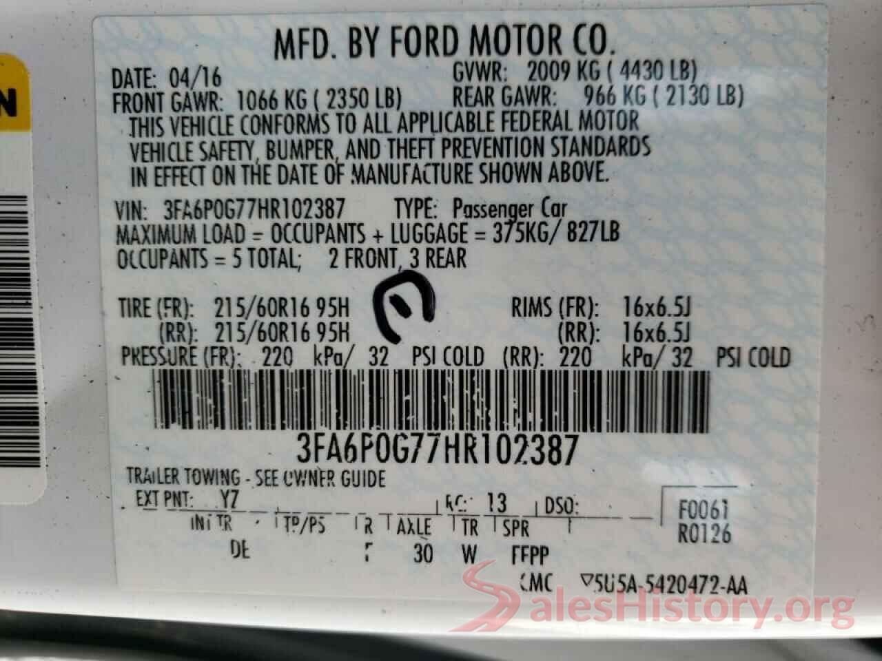 3FA6P0G77HR102387 2017 FORD FUSION