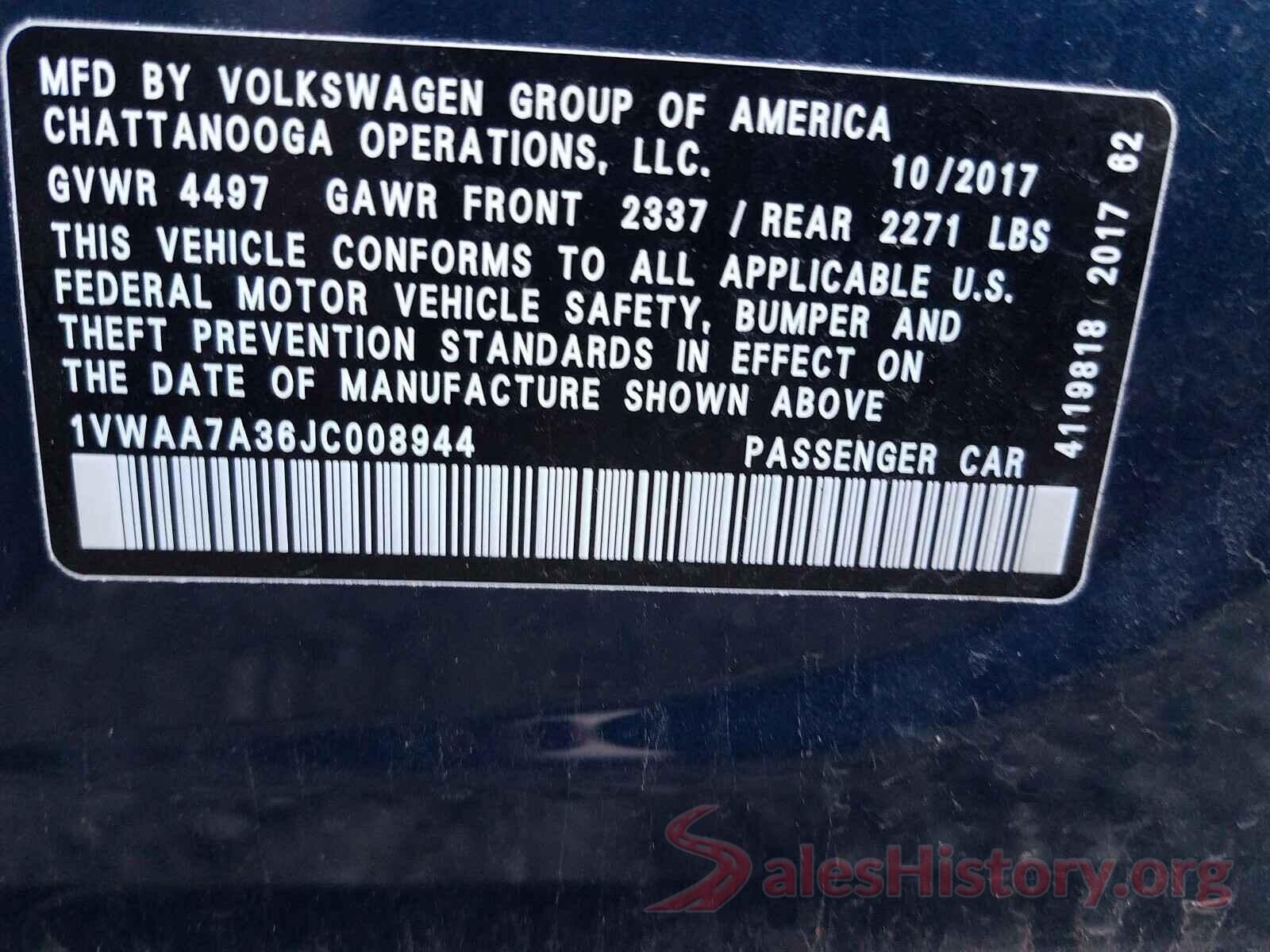 1VWAA7A36JC008944 2018 VOLKSWAGEN PASSAT