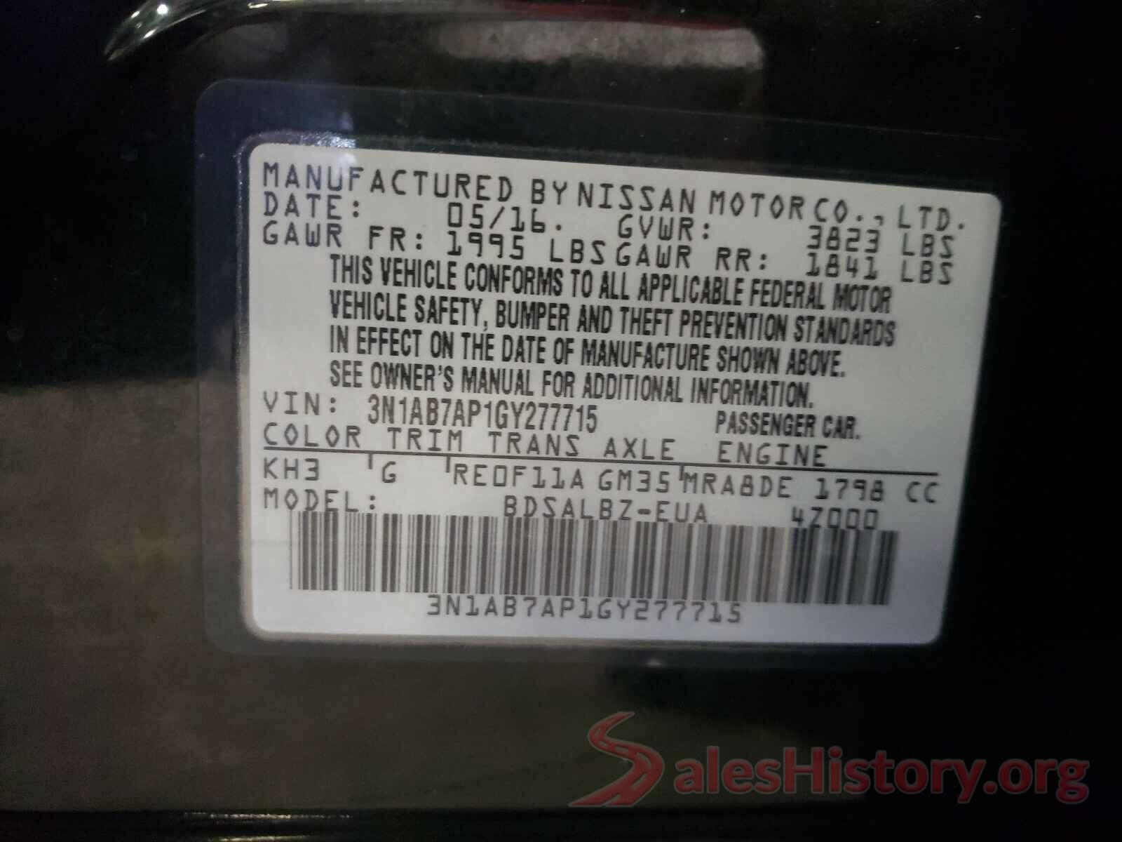 3N1AB7AP1GY277715 2016 NISSAN SENTRA