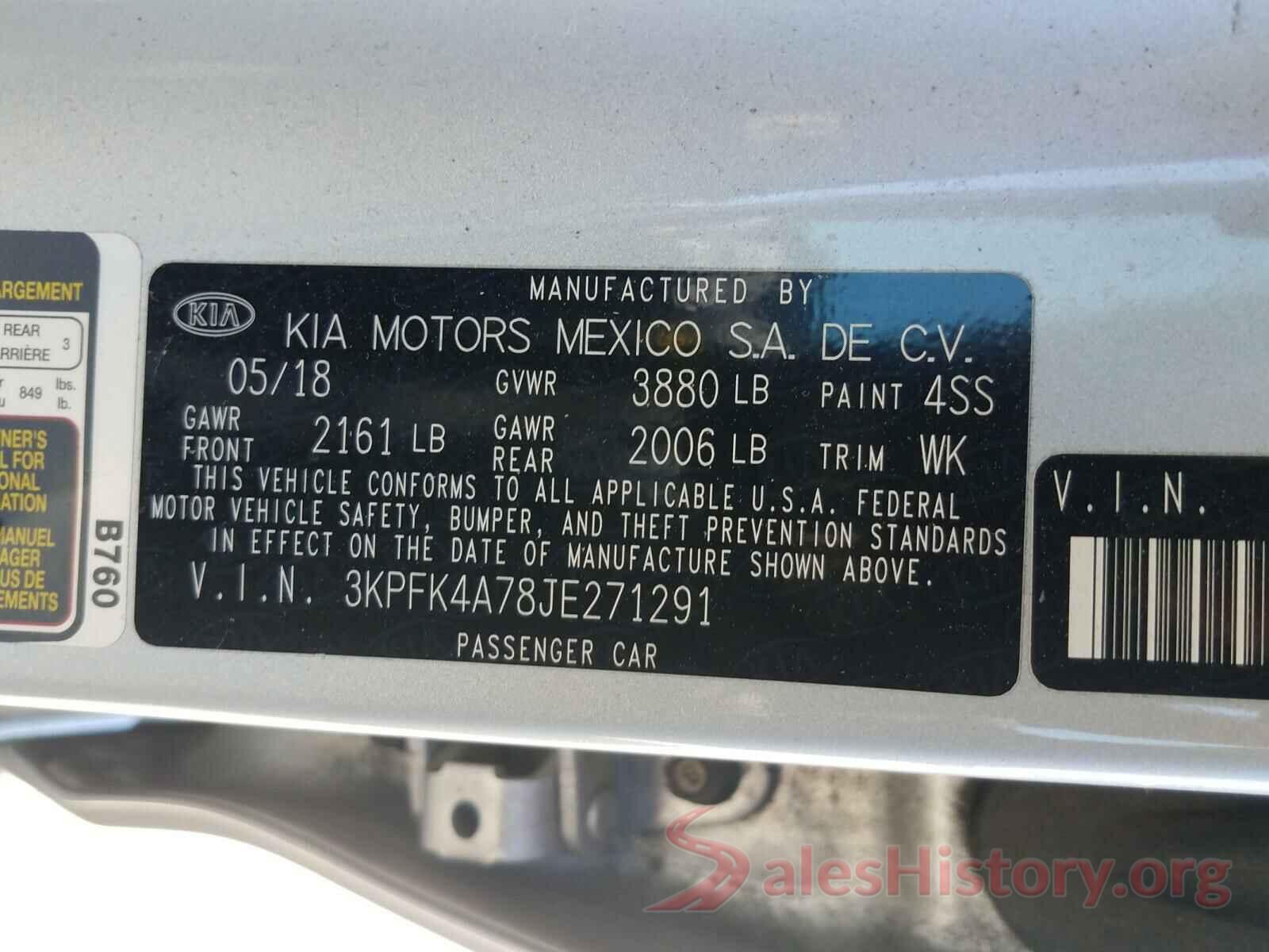 3KPFK4A78JE271291 2018 KIA FORTE