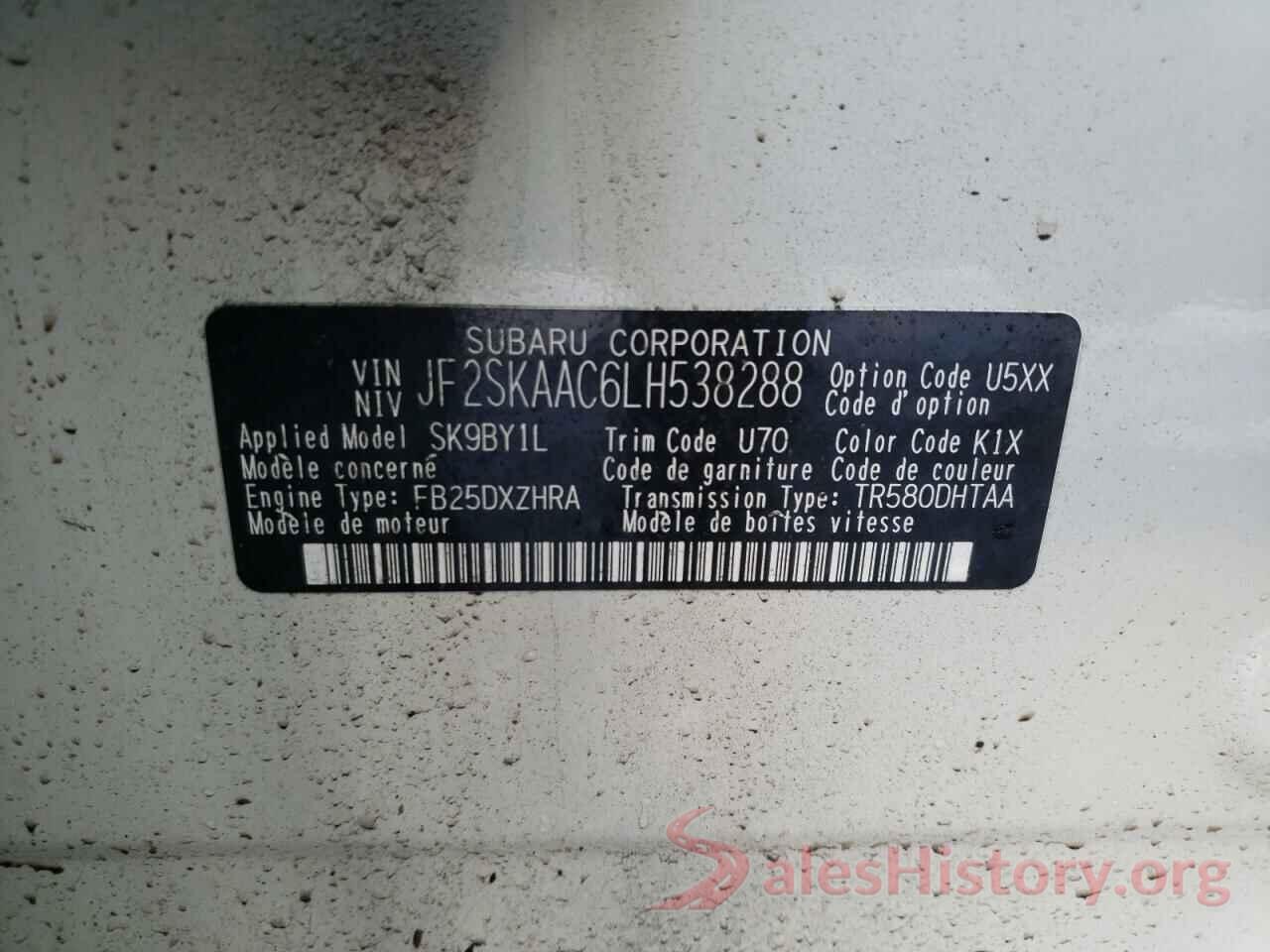 JF2SKAAC6LH538288 2020 SUBARU FORESTER