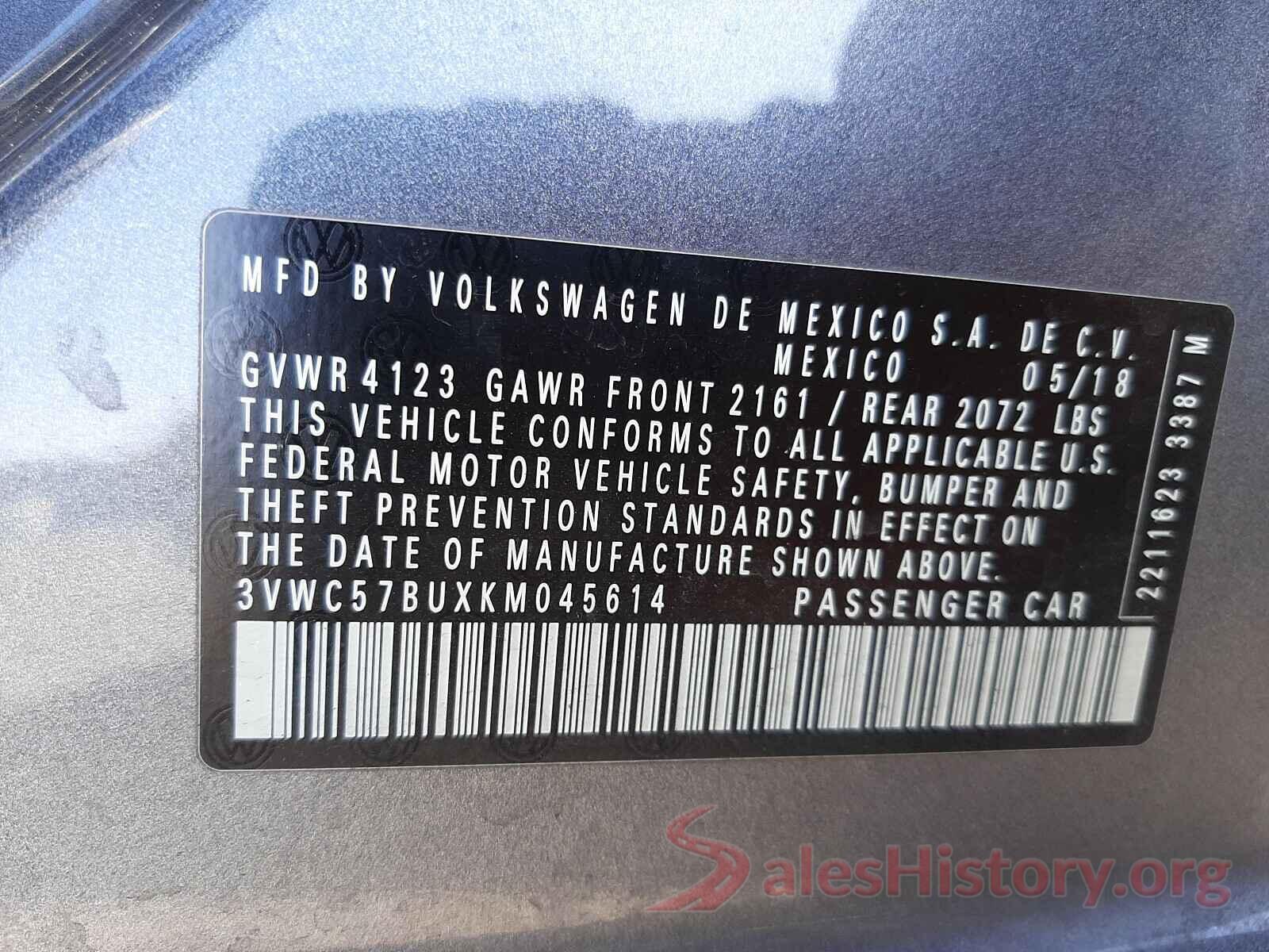 3VWC57BUXKM045614 2019 VOLKSWAGEN JETTA