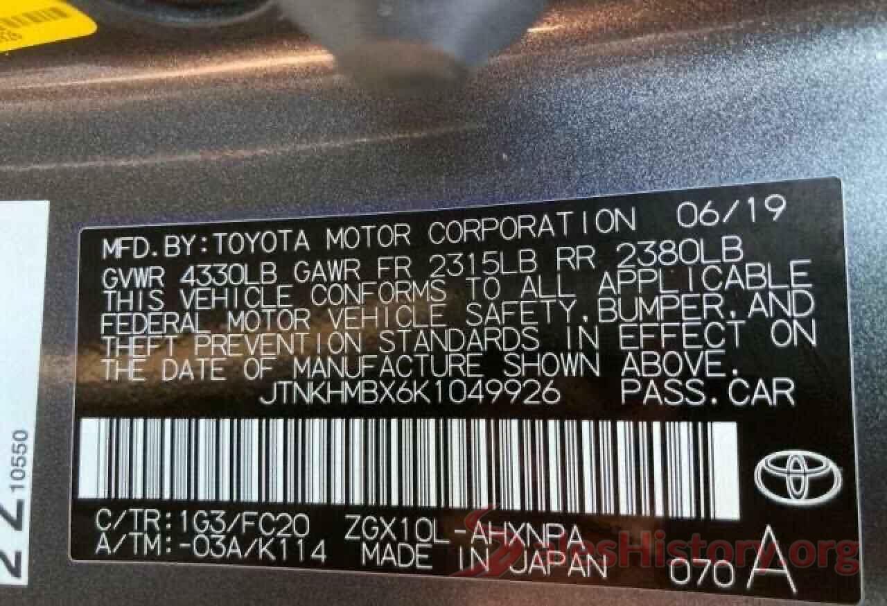 JTNKHMBX6K1049926 2019 TOYOTA C-HR