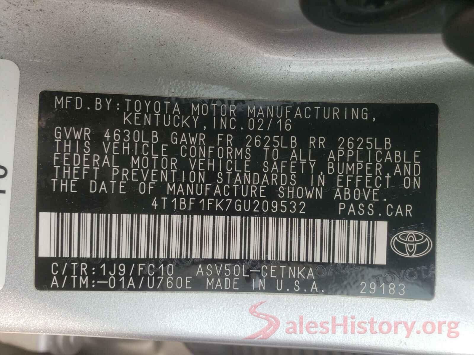 4T1BF1FK7GU209532 2016 TOYOTA CAMRY