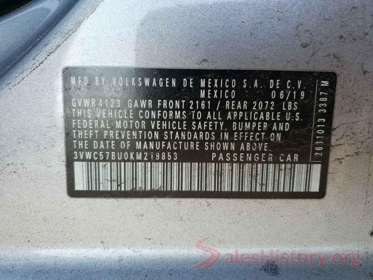 3VWC57BU0KM219853 2019 VOLKSWAGEN JETTA