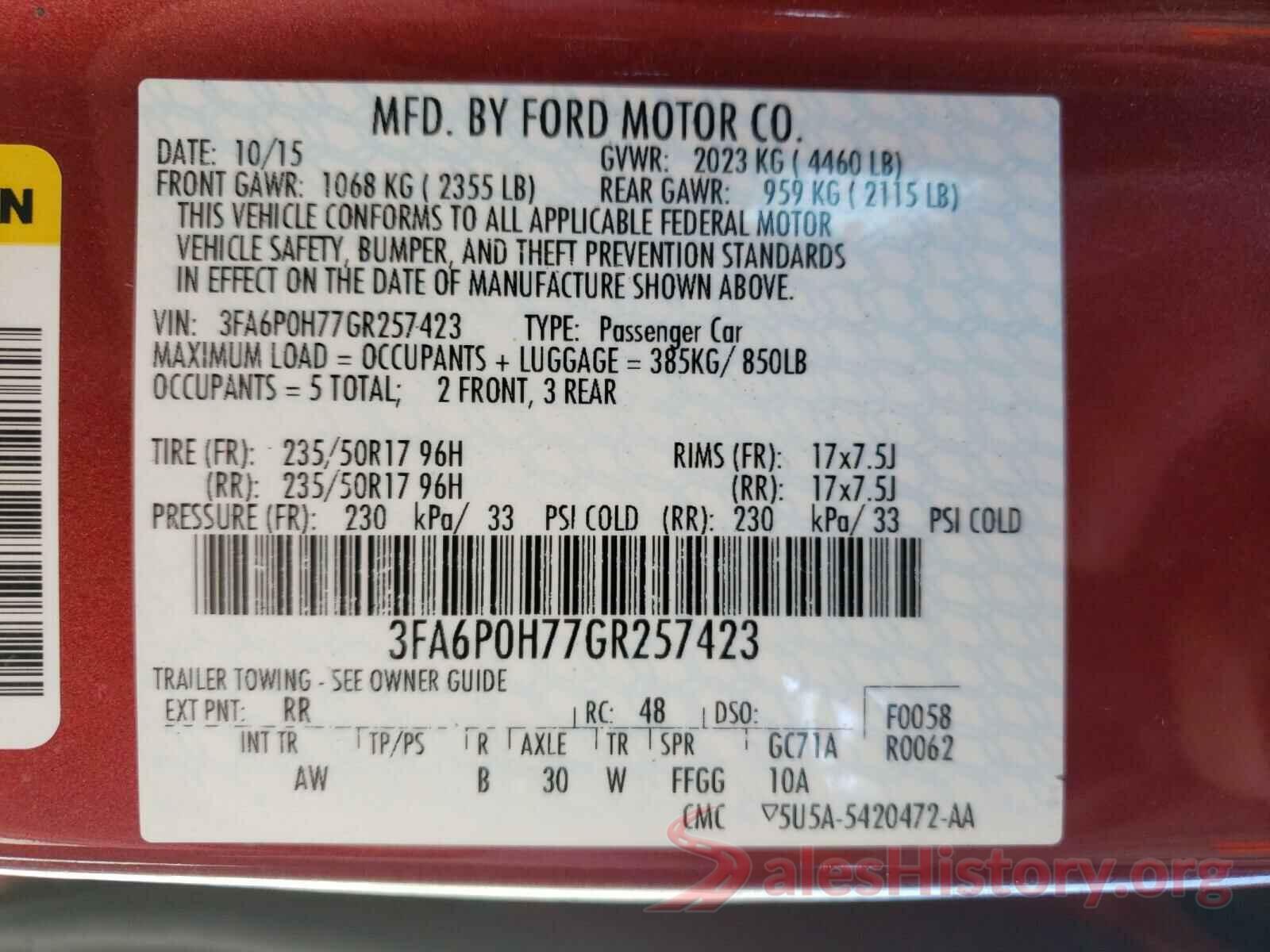 3FA6P0H77GR257423 2016 FORD FUSION