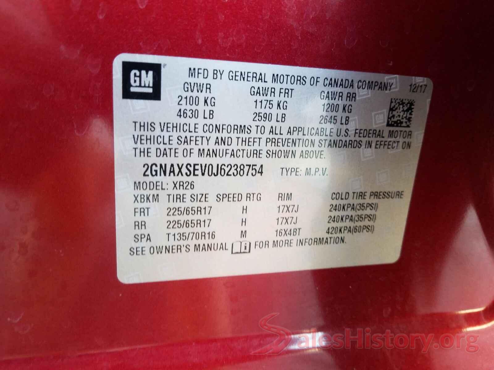 2GNAXSEV0J6238754 2018 CHEVROLET EQUINOX