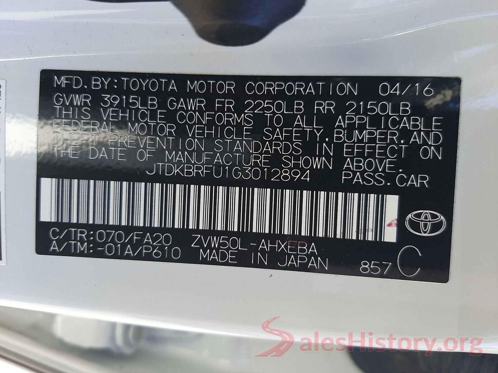 JTDKBRFU1G3012894 2016 TOYOTA PRIUS