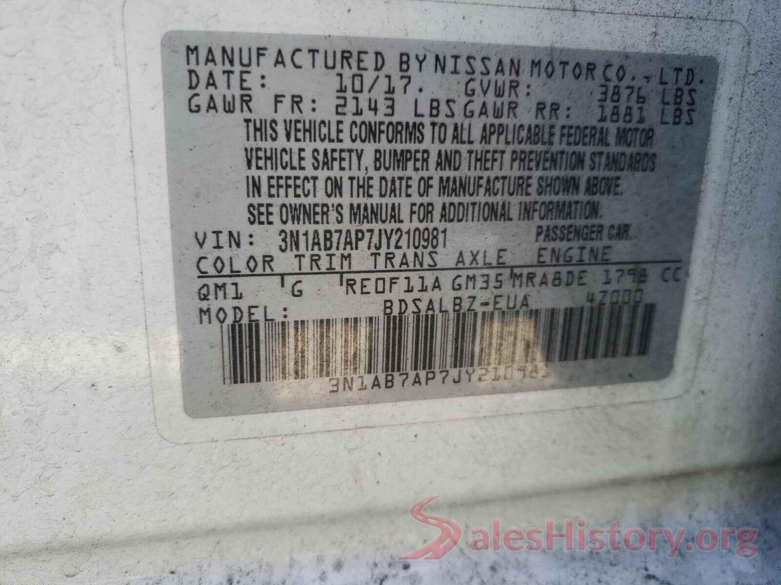 3N1AB7AP7JY210981 2018 NISSAN SENTRA