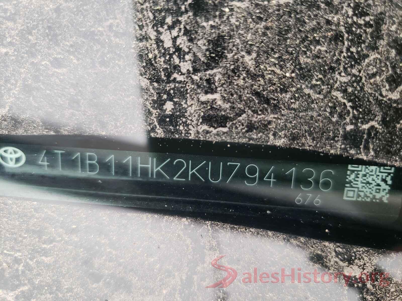 4T1B11HK2KU794136 2019 TOYOTA CAMRY