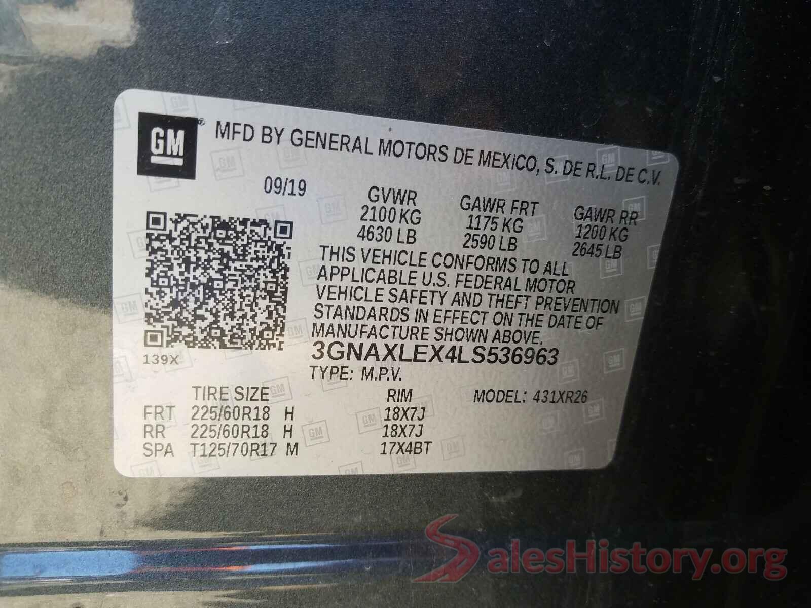 3GNAXLEX4LS536963 2020 CHEVROLET EQUINOX