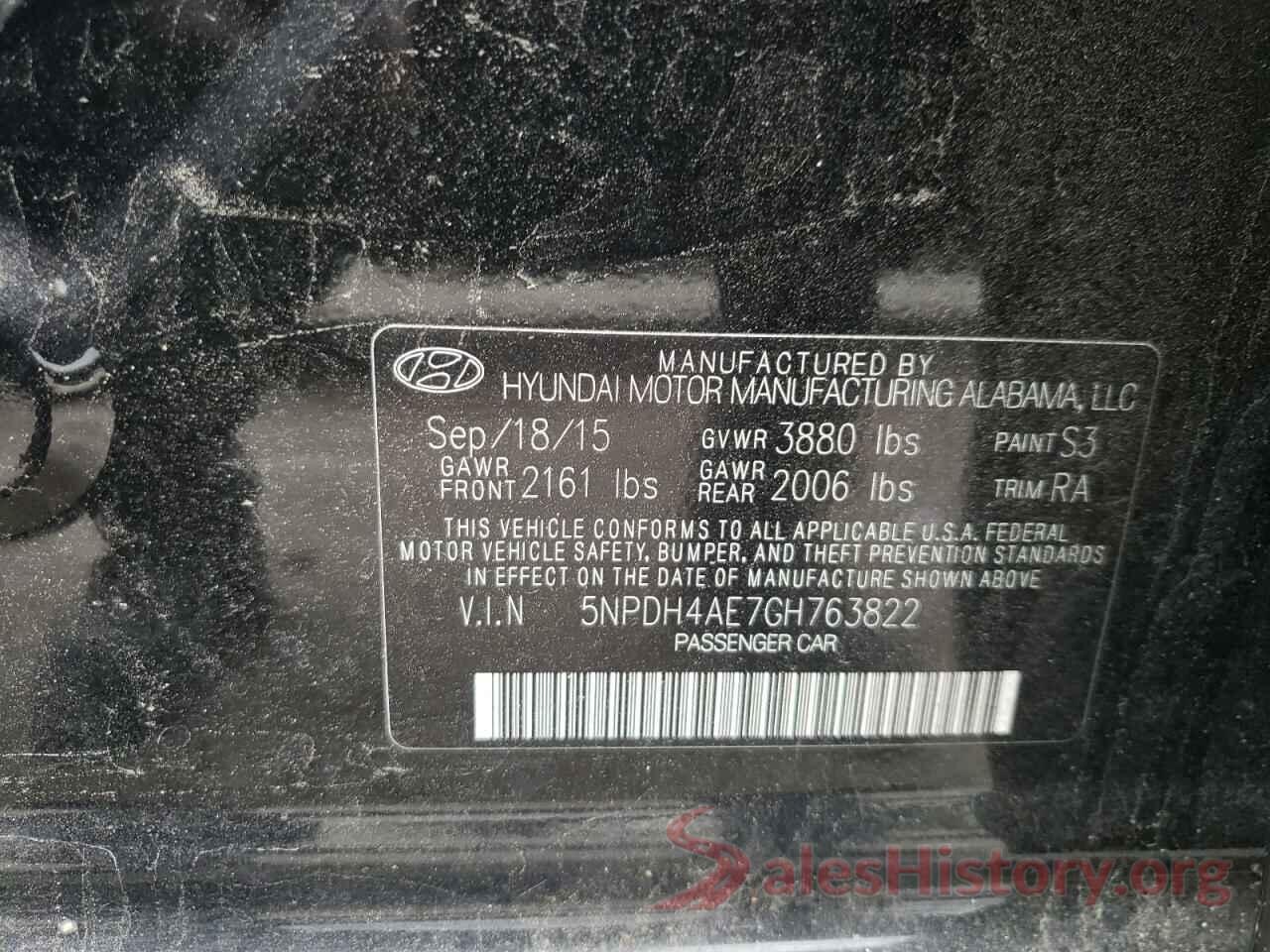 5NPDH4AE7GH763822 2016 HYUNDAI ELANTRA