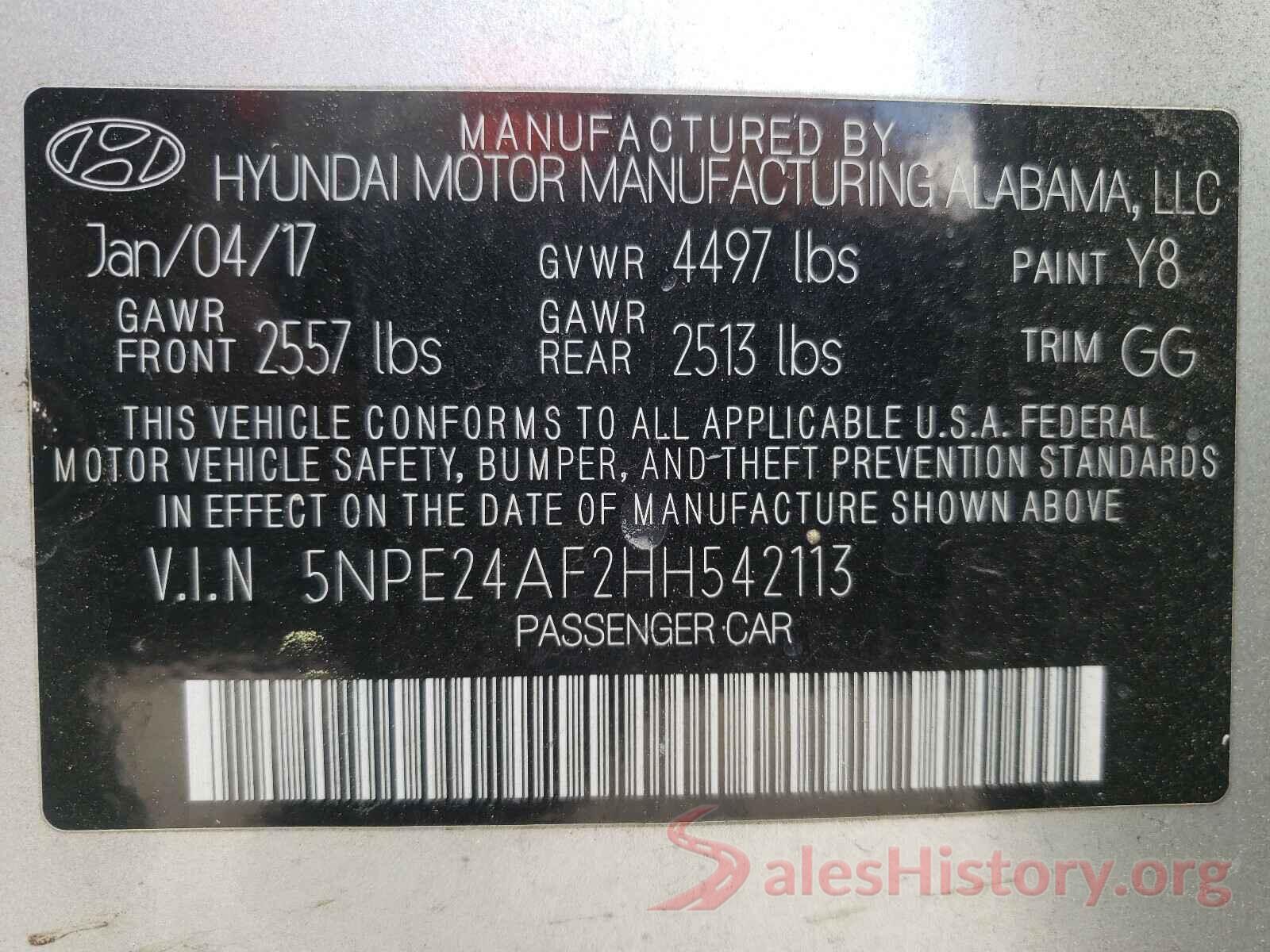 5NPE24AF2HH542113 2017 HYUNDAI SONATA