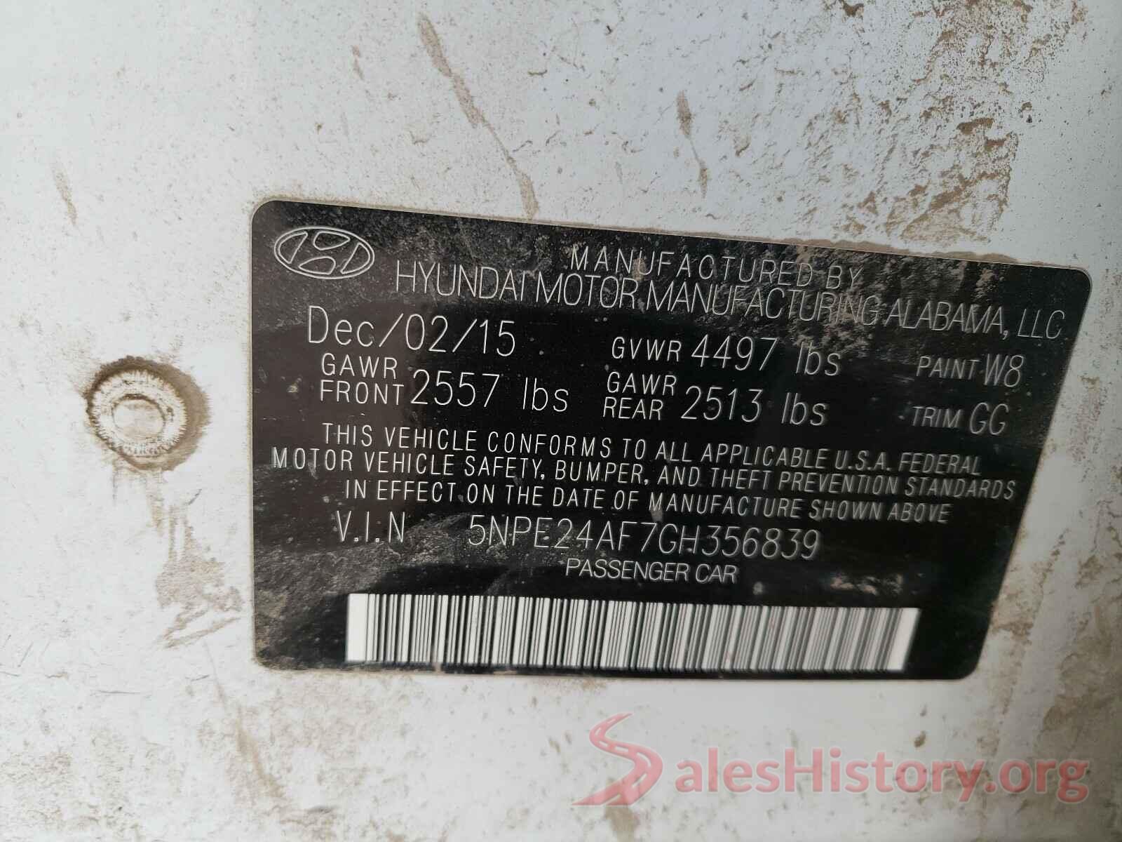 5NPE24AF7GH356839 2016 HYUNDAI SONATA