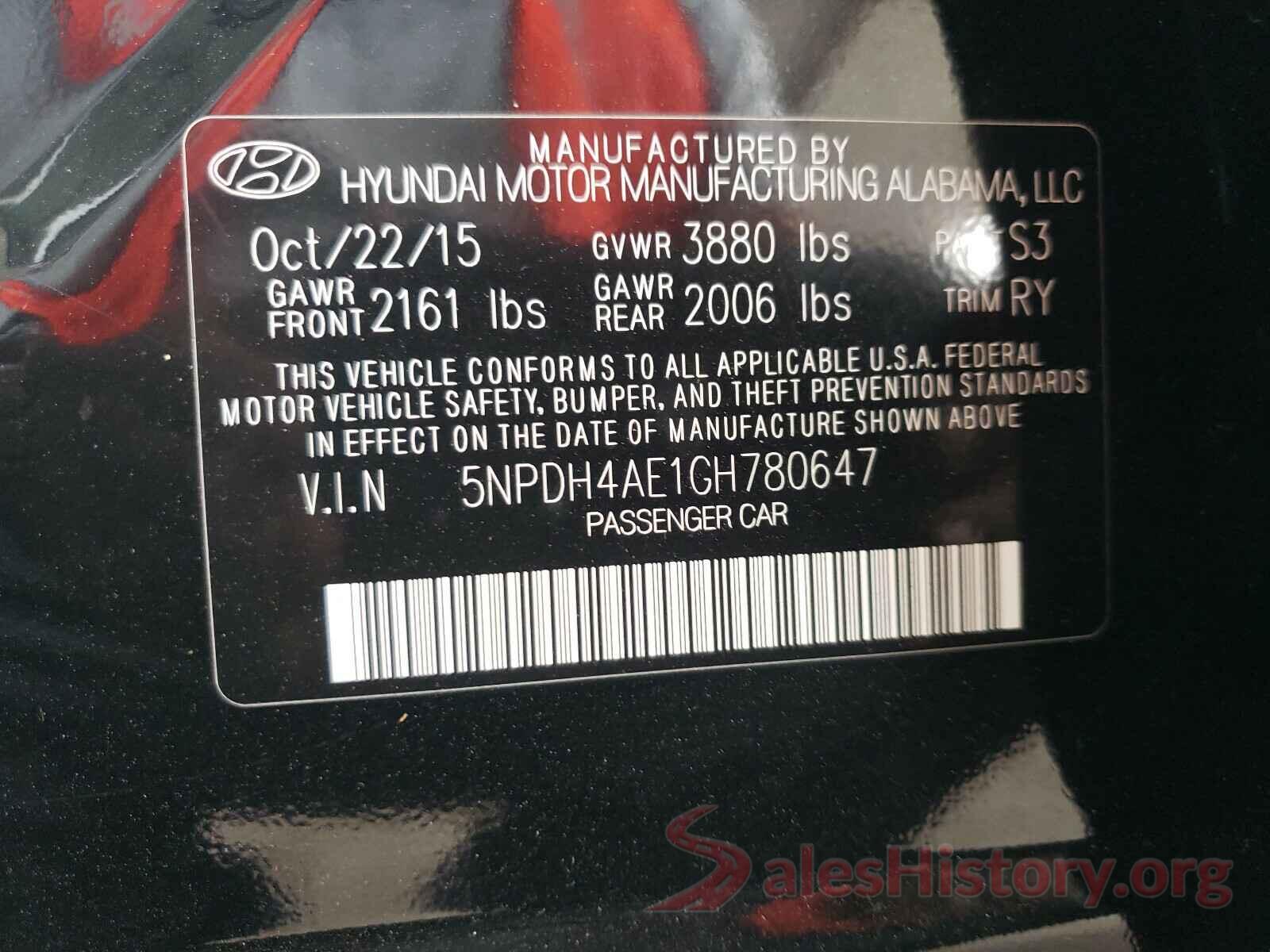 5NPDH4AE1GH780647 2016 HYUNDAI ELANTRA