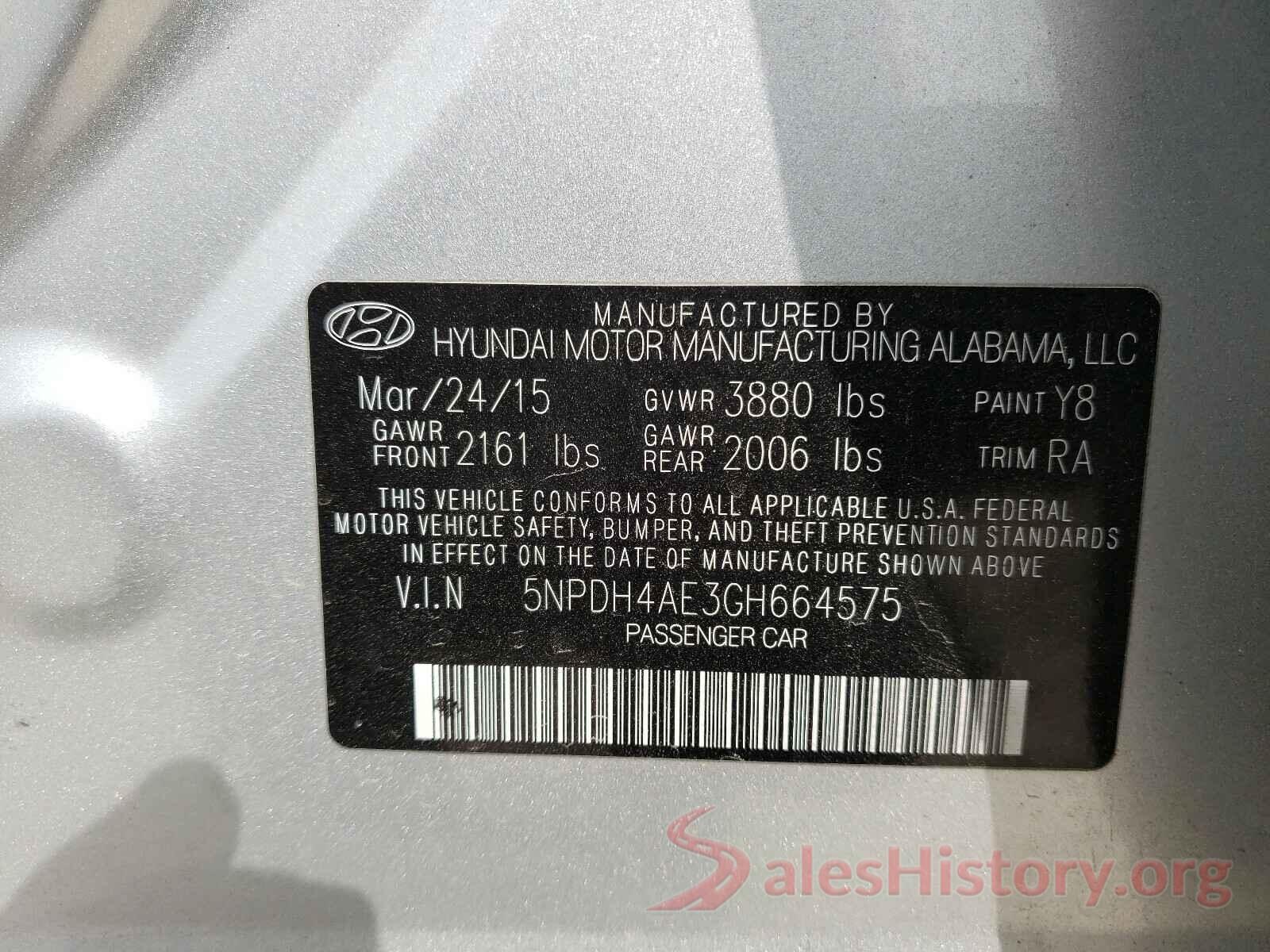 5NPDH4AE3GH664575 2016 HYUNDAI ELANTRA