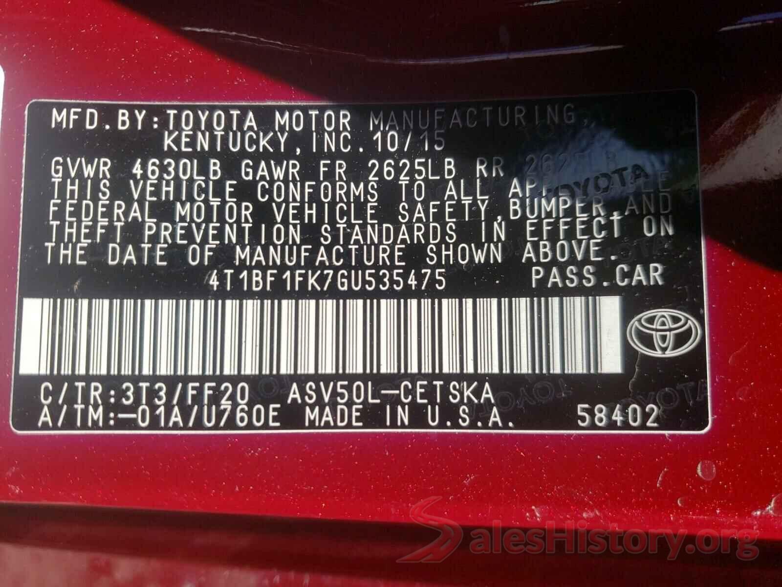 4T1BF1FK7GU535475 2016 TOYOTA CAMRY