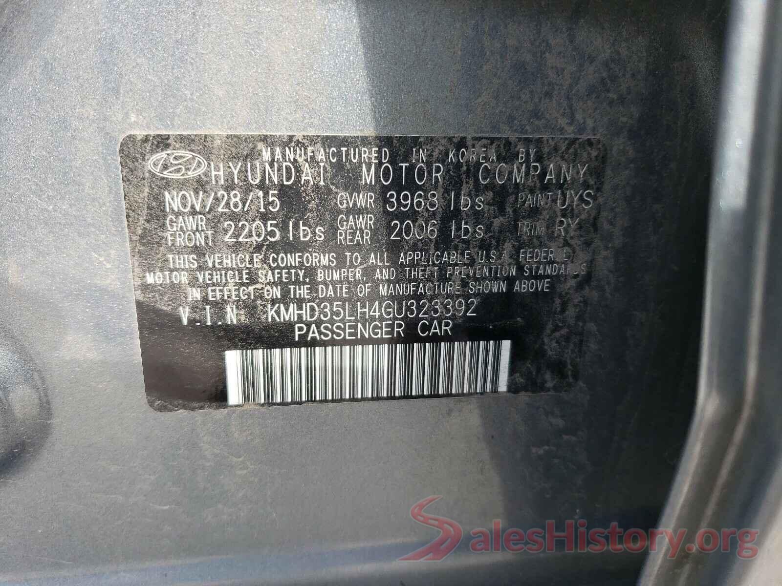 KMHD35LH4GU323392 2016 HYUNDAI ELANTRA