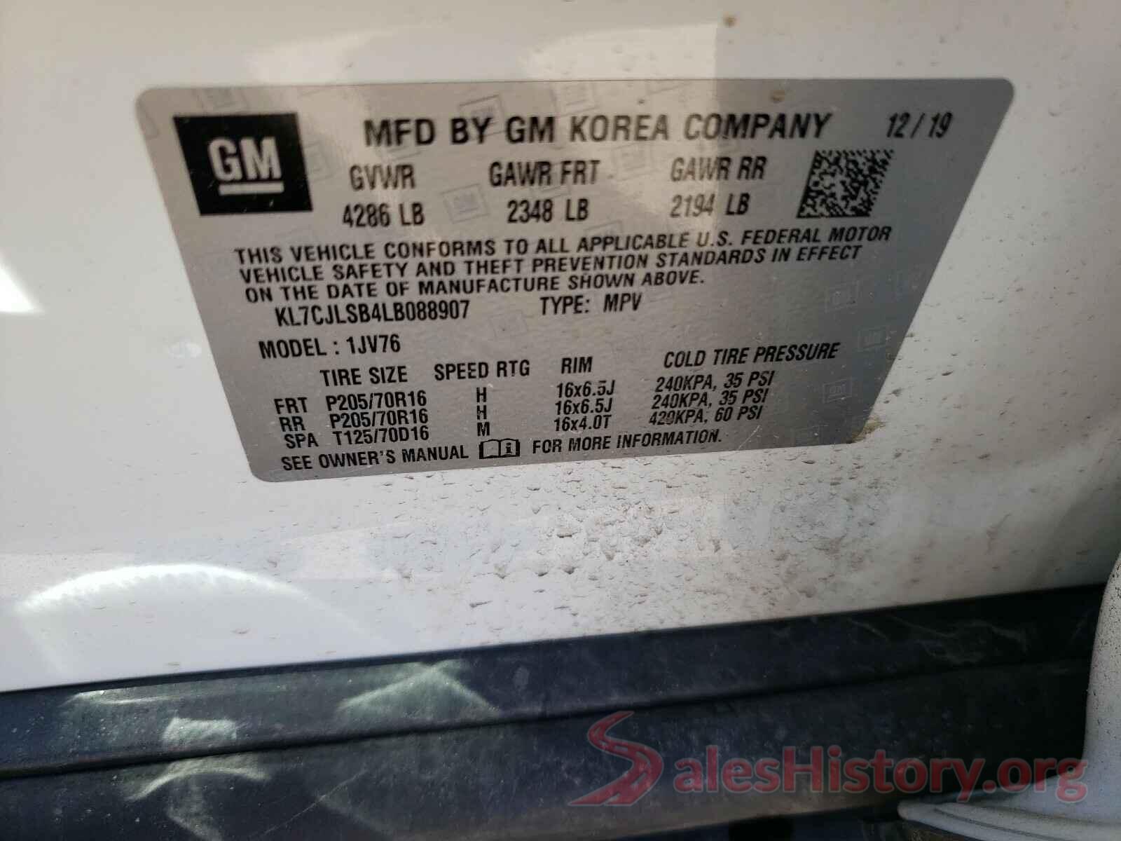 KL7CJLSB4LB088907 2020 CHEVROLET TRAX