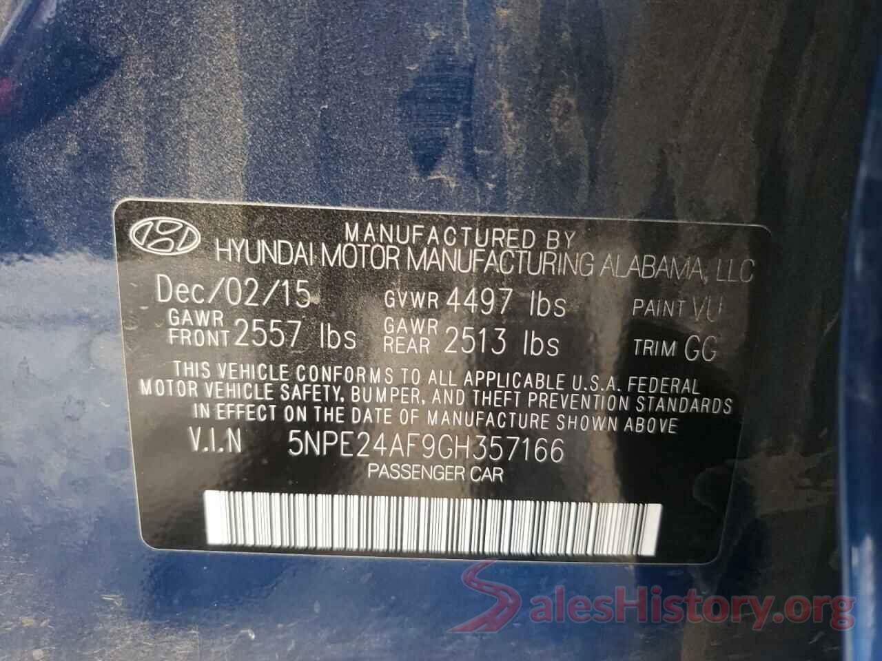 5NPE24AF9GH357166 2016 HYUNDAI SONATA