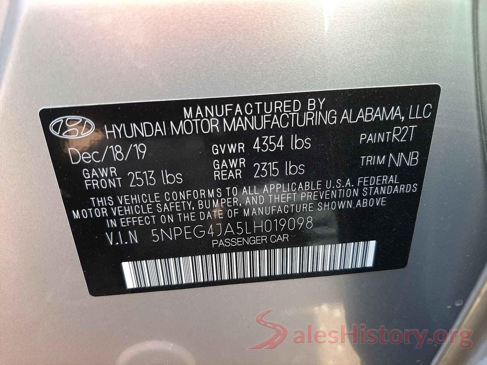 5NPEG4JA5LH019098 2020 HYUNDAI SONATA