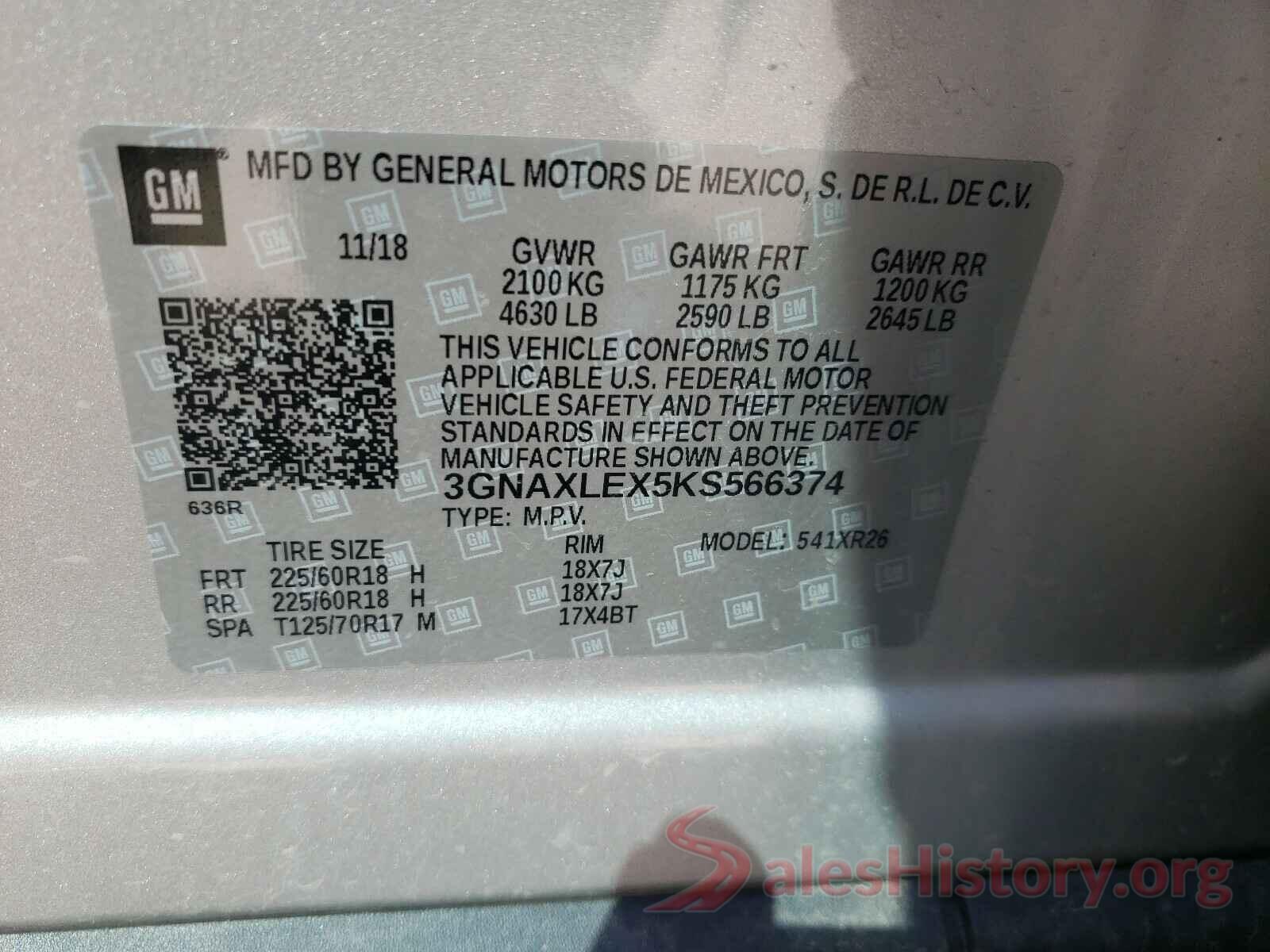 3GNAXLEX5KS566374 2019 CHEVROLET EQUINOX