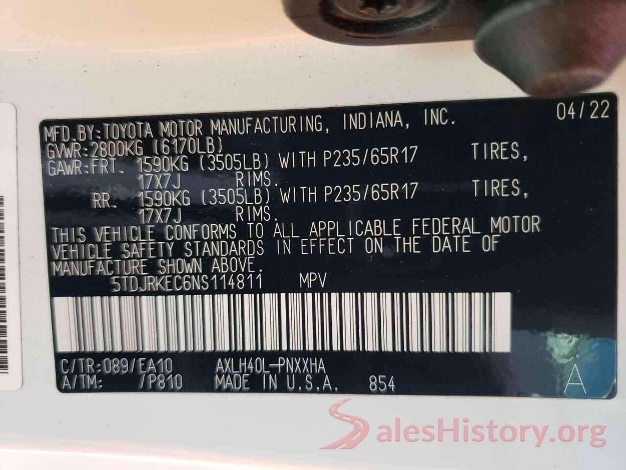 5TDJRKEC6NS114811 2022 TOYOTA SIENNA