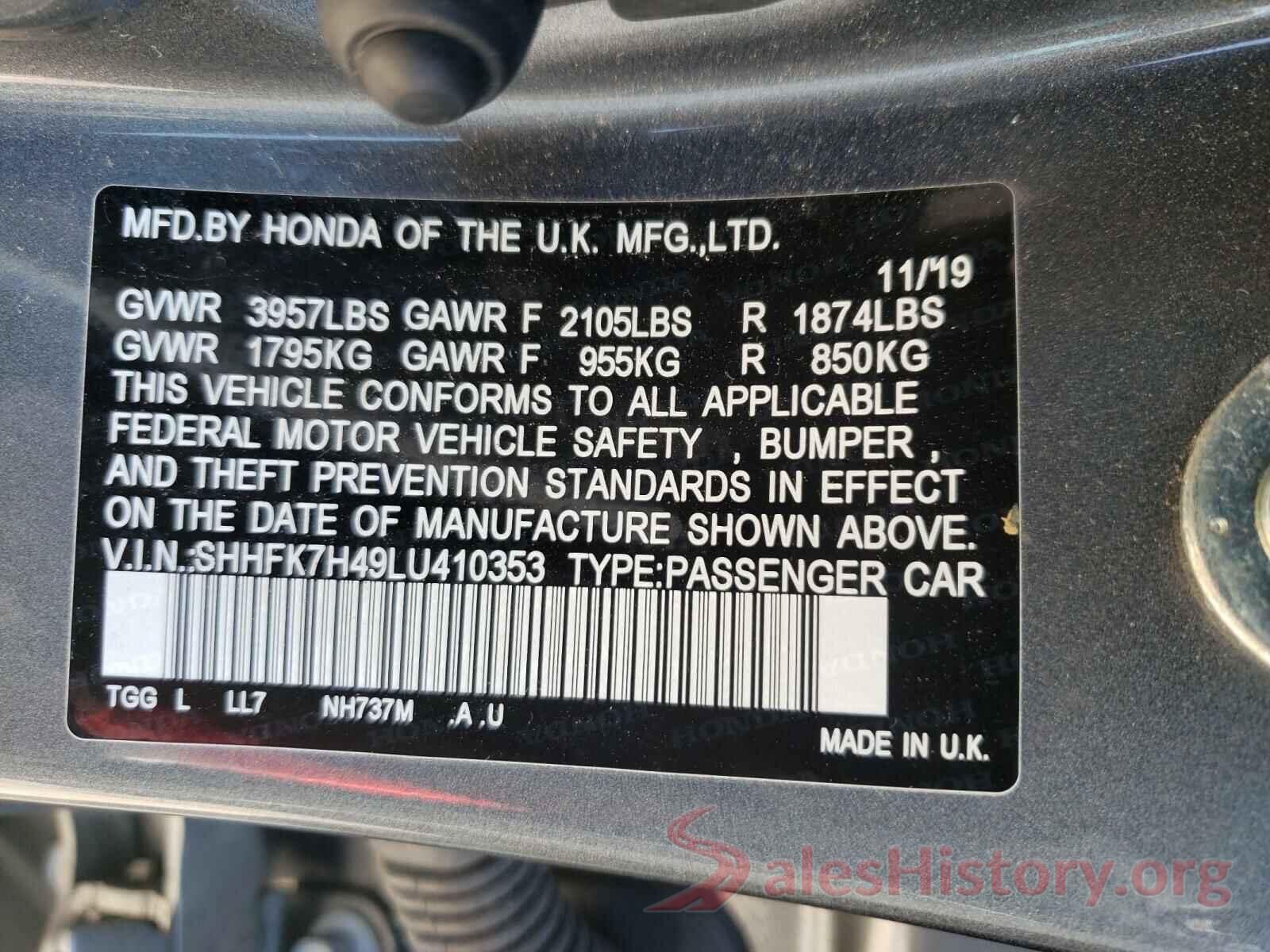 SHHFK7H49LU410353 2020 HONDA CIVIC