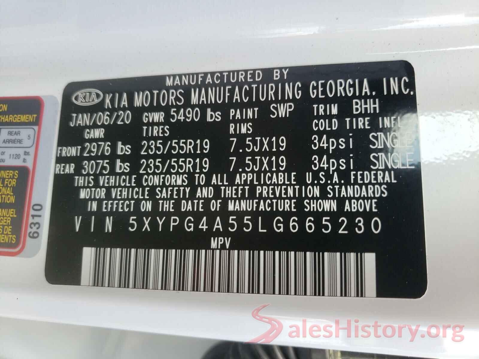 5XYPG4A55LG665230 2020 KIA SORENTO