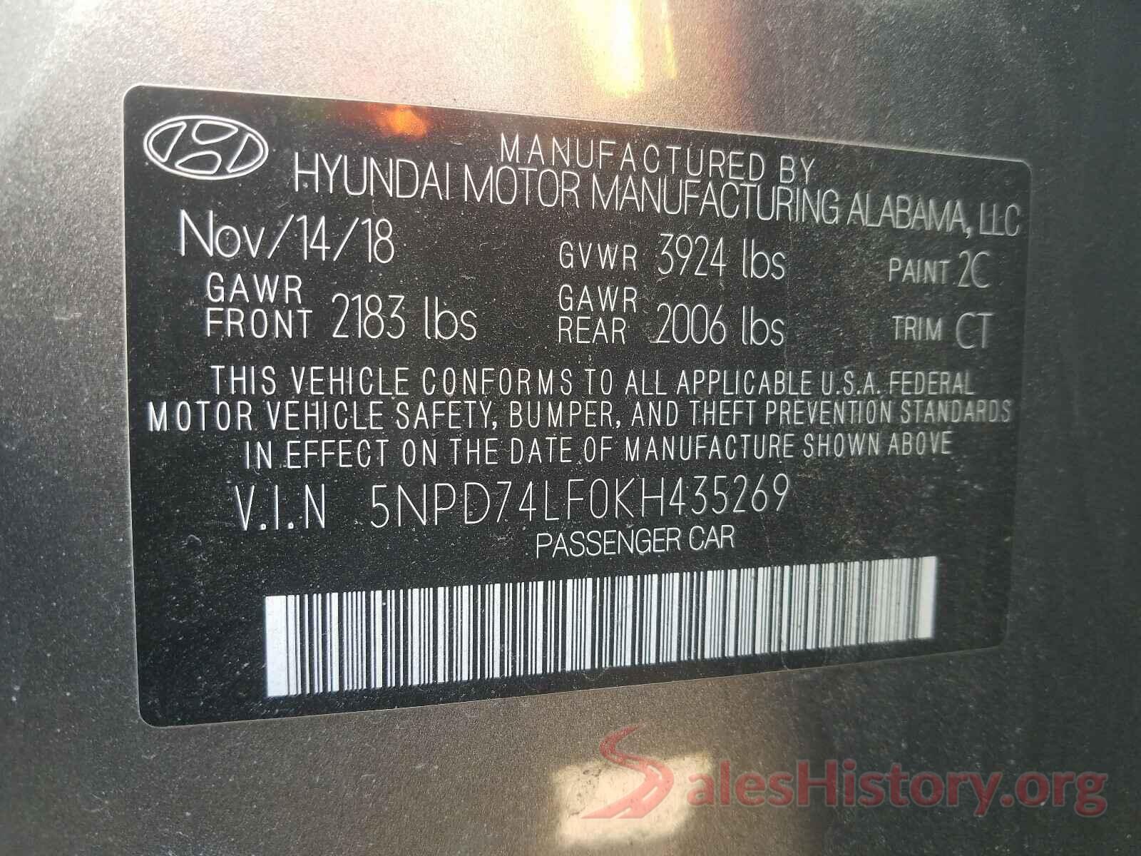 5NPD74LF0KH435269 2019 HYUNDAI ELANTRA