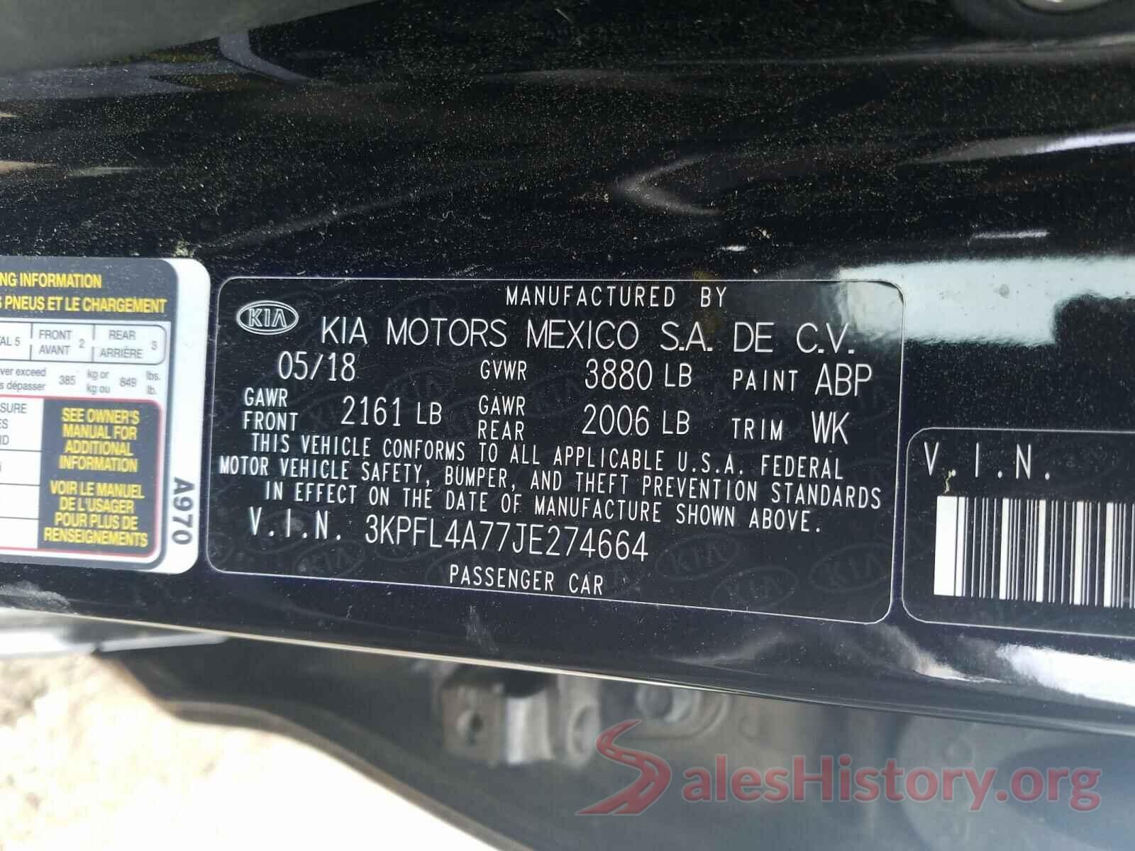 3KPFL4A77JE274664 2018 KIA FORTE