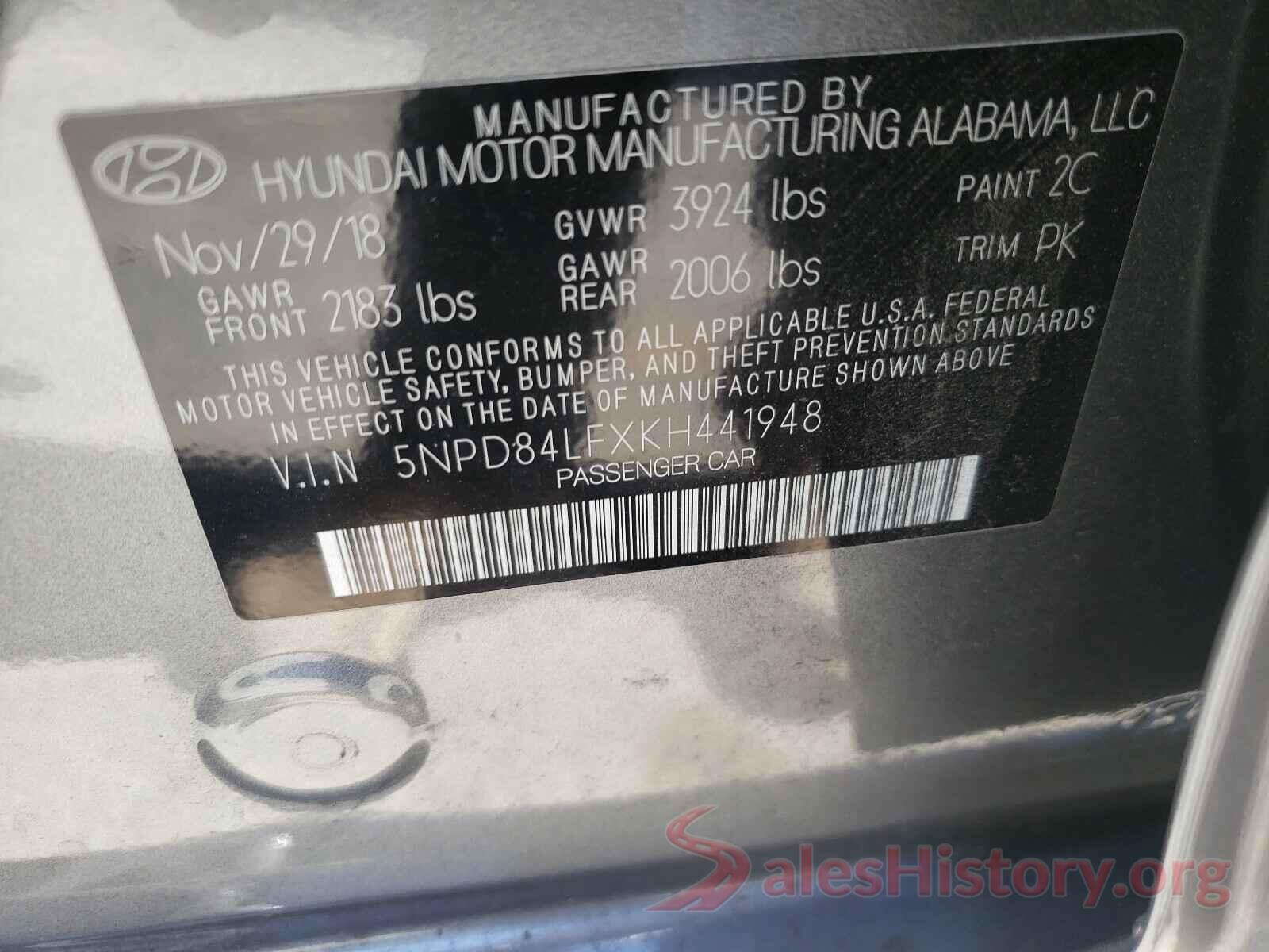 5NPD84LFXKH441948 2019 HYUNDAI ELANTRA