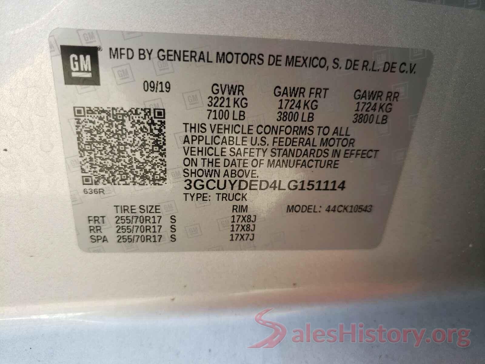 3GCUYDED4LG151114 2020 CHEVROLET SILVERADO