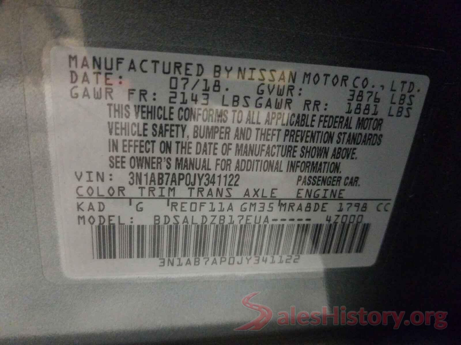 3N1AB7AP0JY341122 2018 NISSAN SENTRA