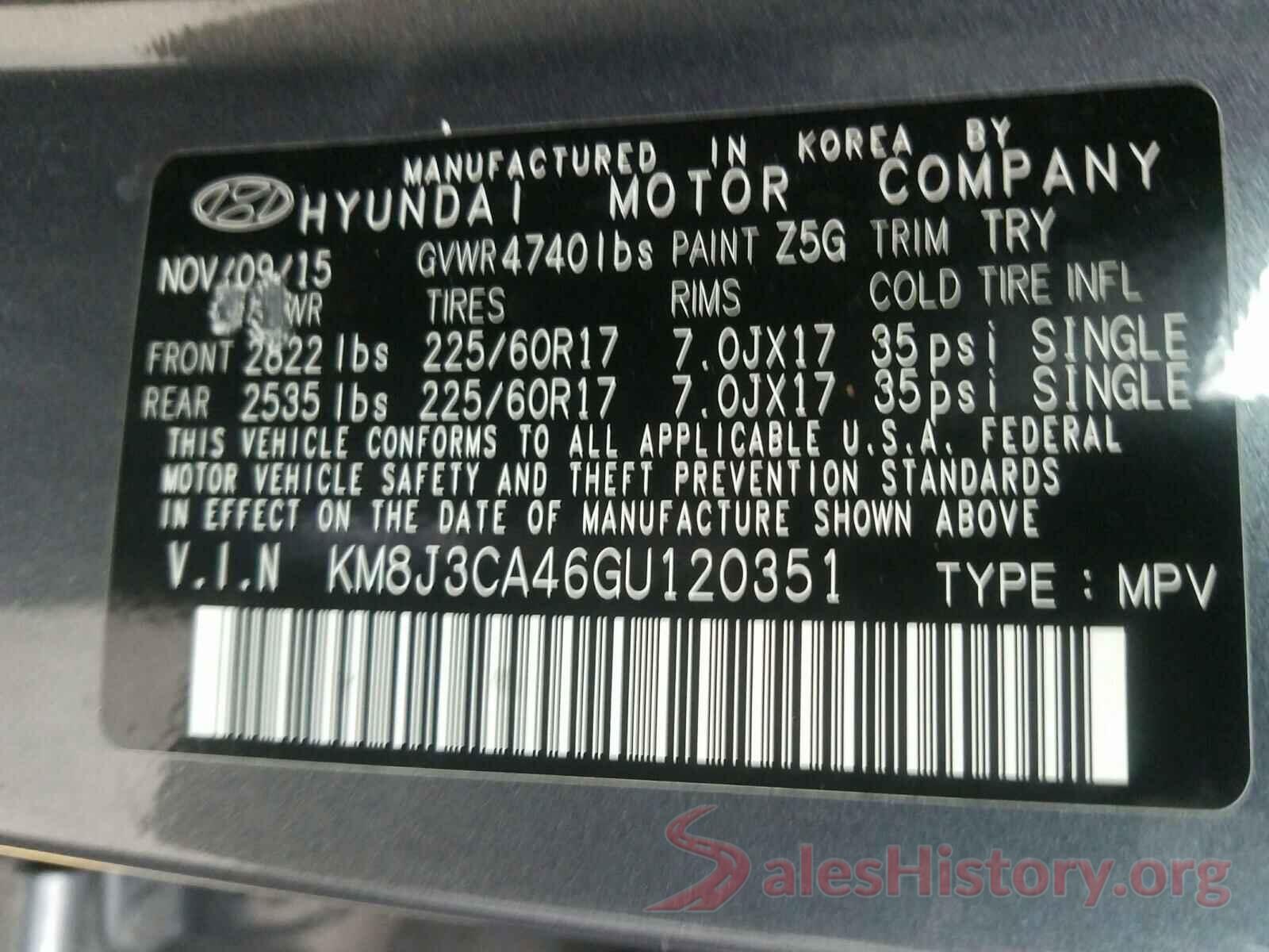 KM8J3CA46GU120351 2016 HYUNDAI TUCSON