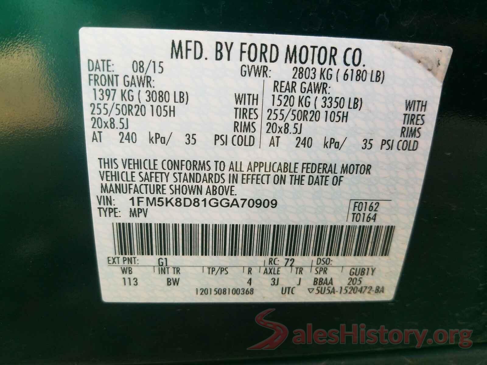 1FM5K8D81GGA70909 2016 FORD EXPLORER