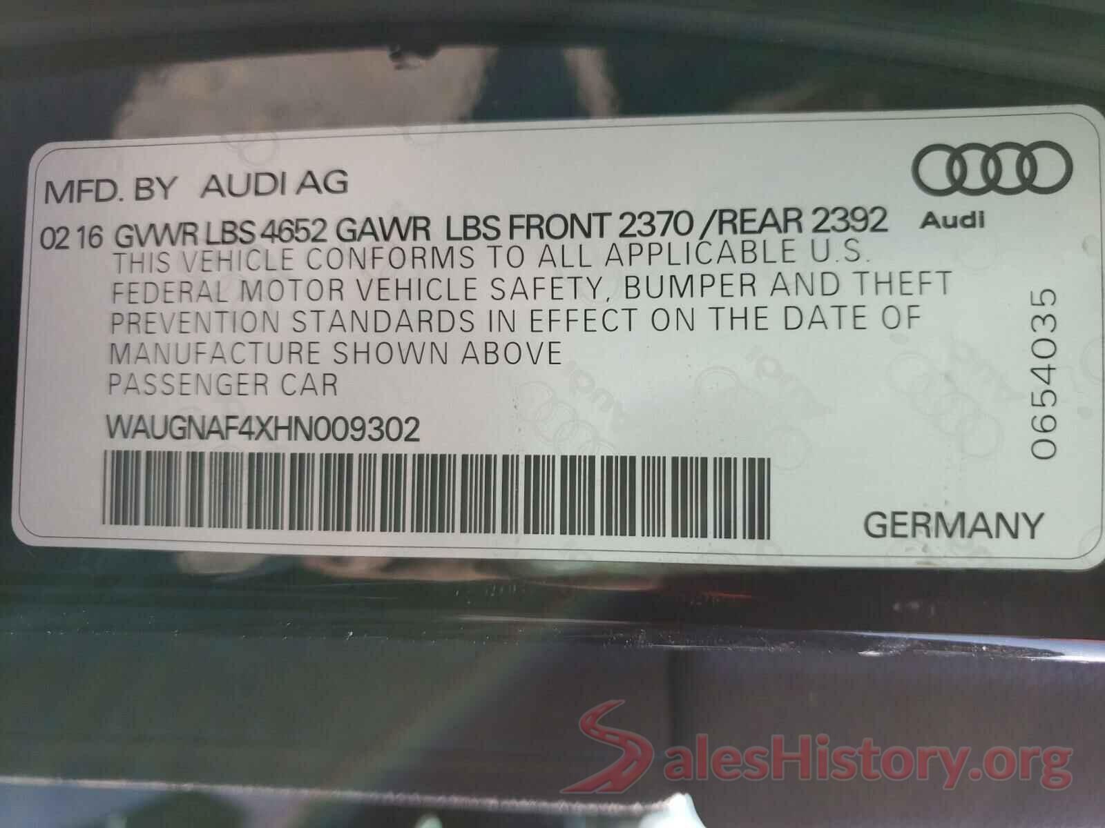 WAUGNAF4XHN009302 2017 AUDI A4